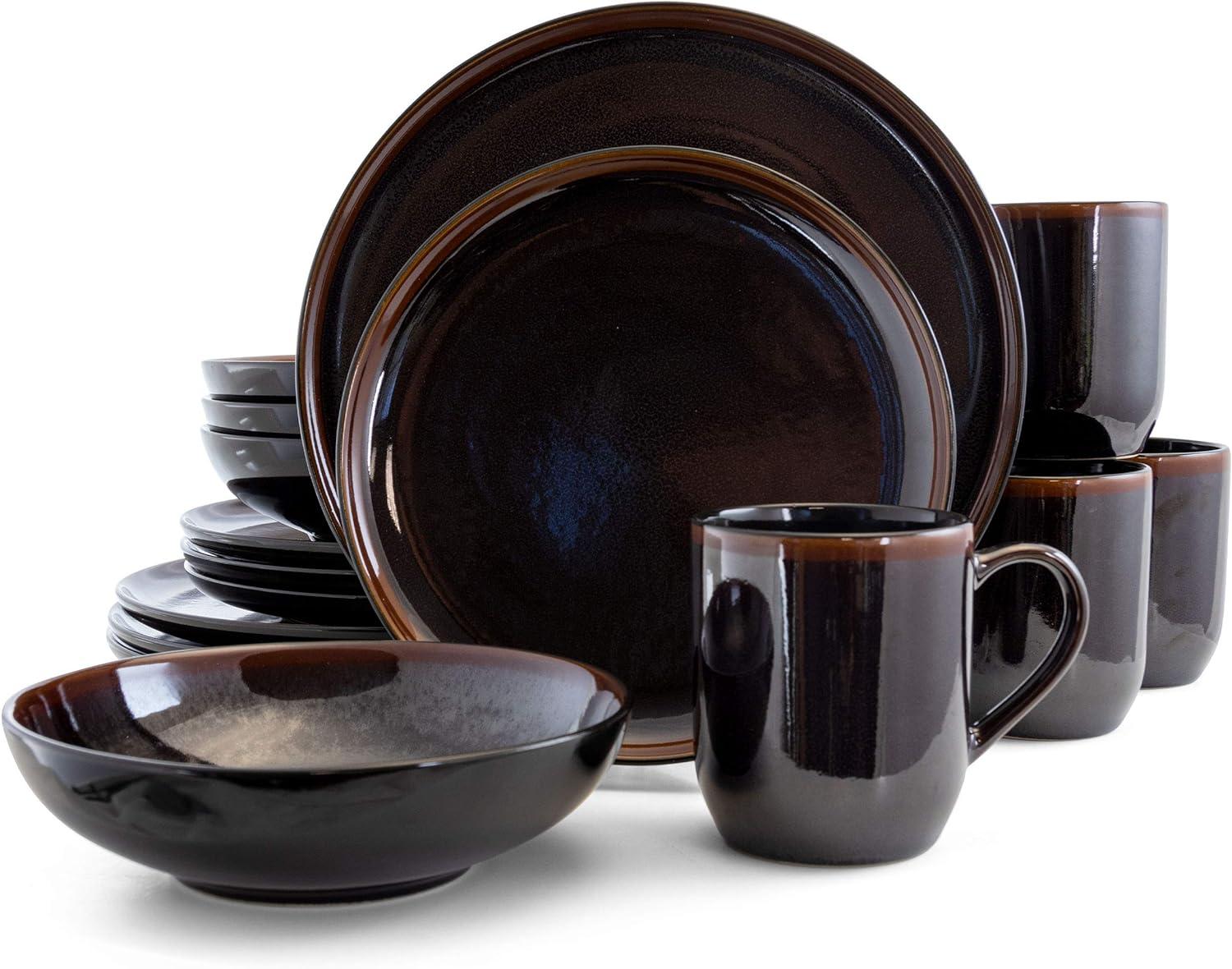 Midnight Beach 16-Piece Glossy Black Ceramic Dinnerware Set