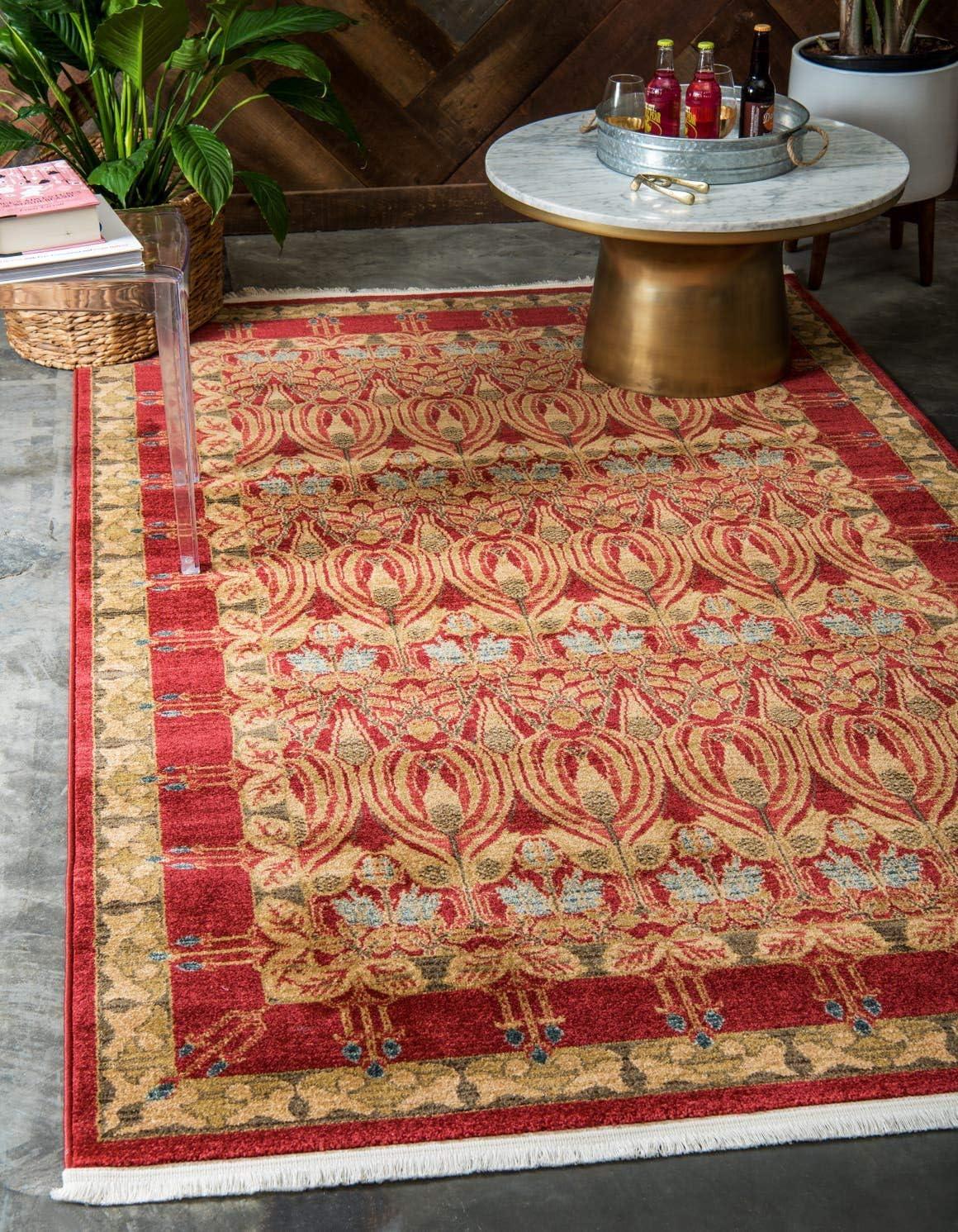 Edinburgh Red and Beige Rectangular Synthetic Area Rug