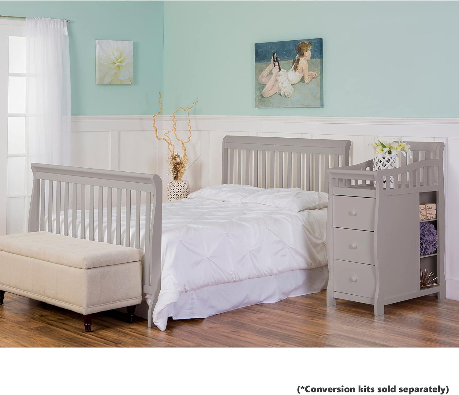 Pebble Grey Pine 5-in-1 Convertible Crib with Changer