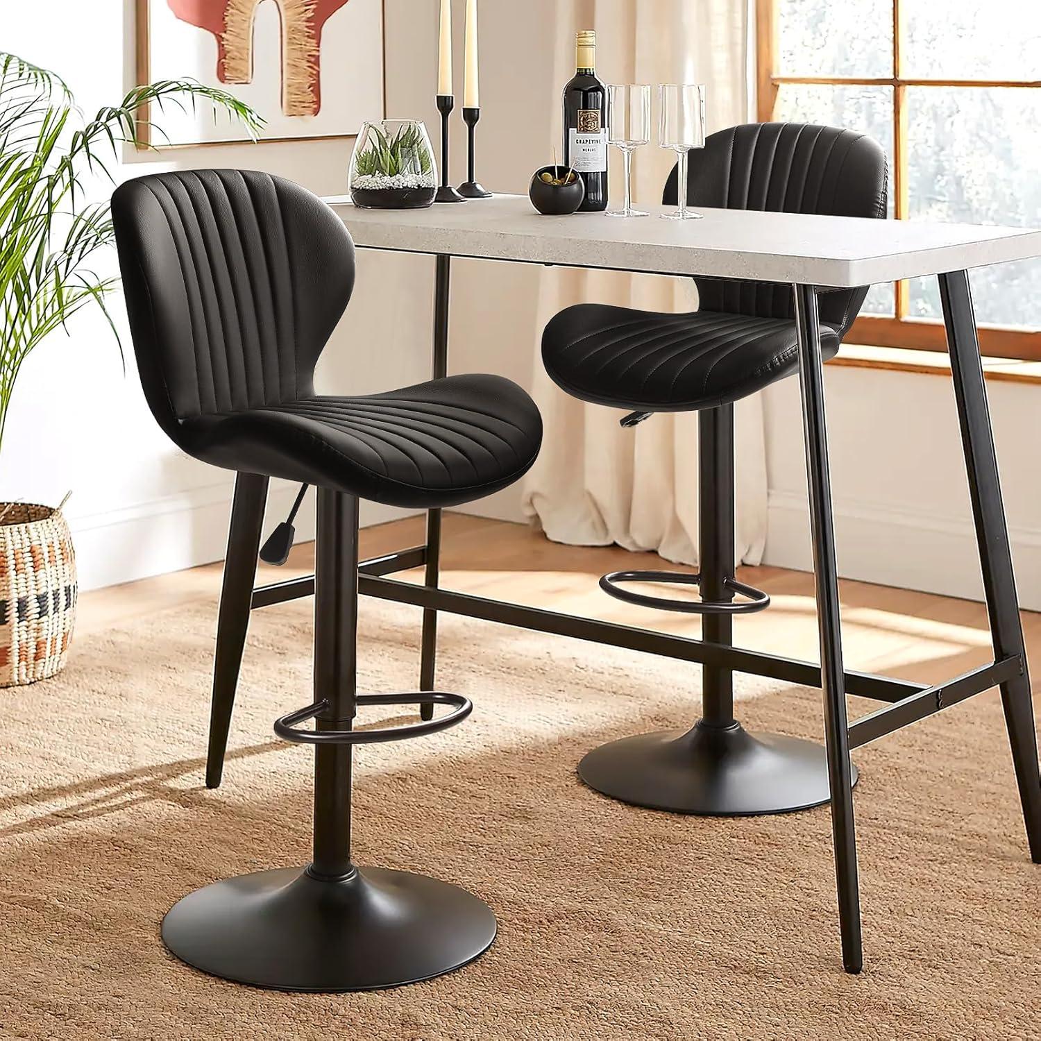 George Oliver Bar Stools Set Of 2,Adjustable Swivel Counter Height Bar Stools With Back & Footrest,Modern Design Bar Chairs,Faux Leather Upholstered Barstools For Bar,Kitchen,Dining Room (Black, Set Of 2)