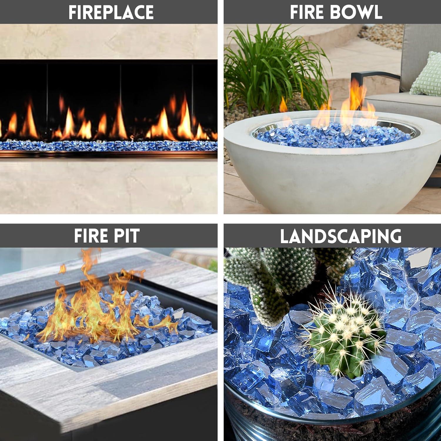 10 lb Fire Glass for Propane Fire Pit, 1/2" Gorgeous Reflective Fireplace Glass Rocks, Cobalt Blue