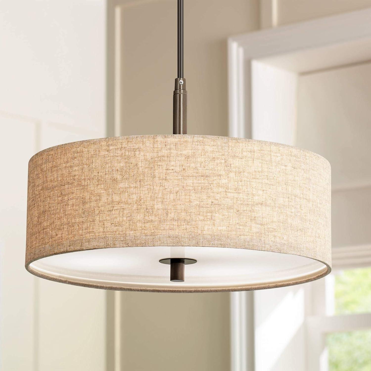 Bronze Modern 18" Drum Pendant Light with Cream Shade