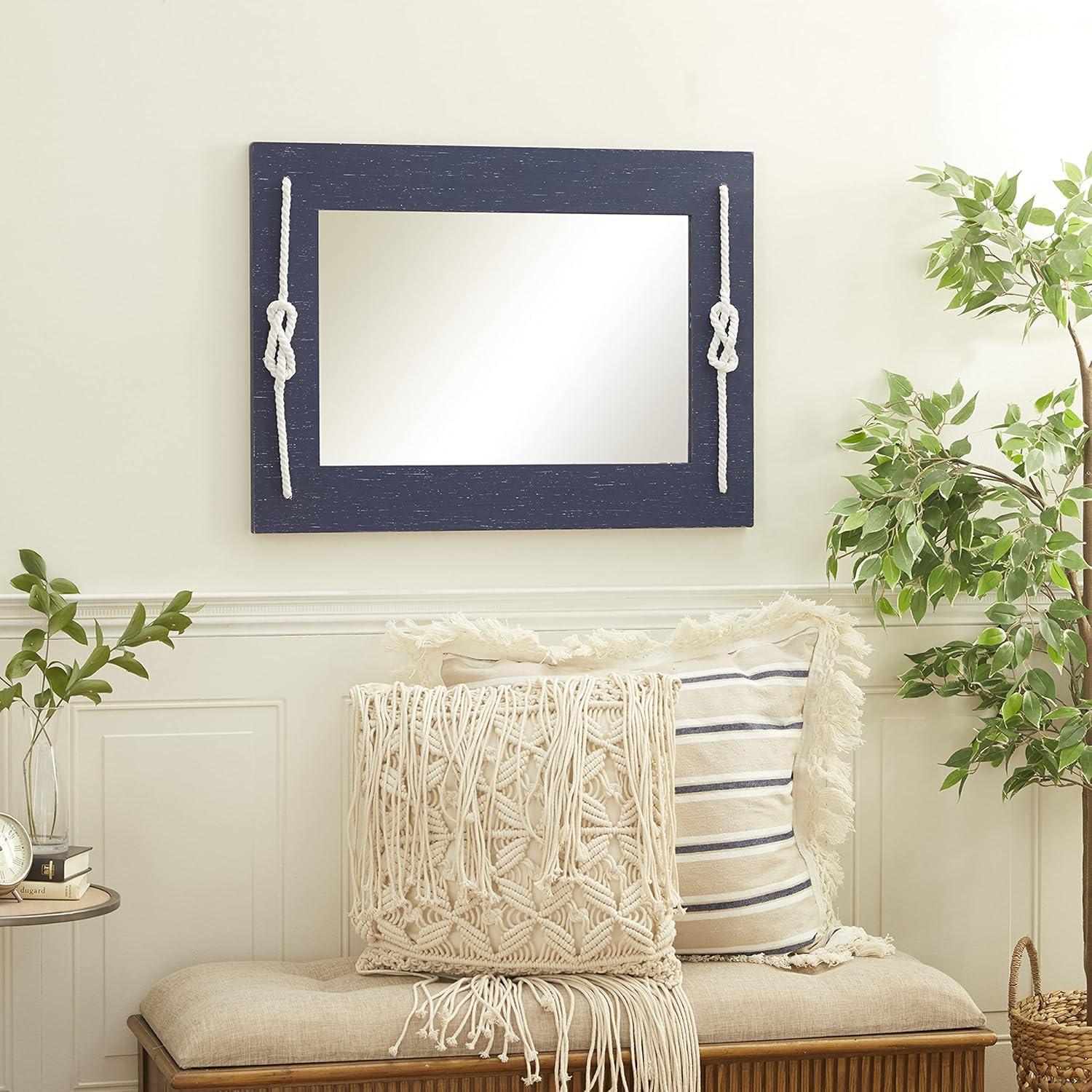 DecMode 23" x 31" Blue Wall Mirror with Knotted Rope