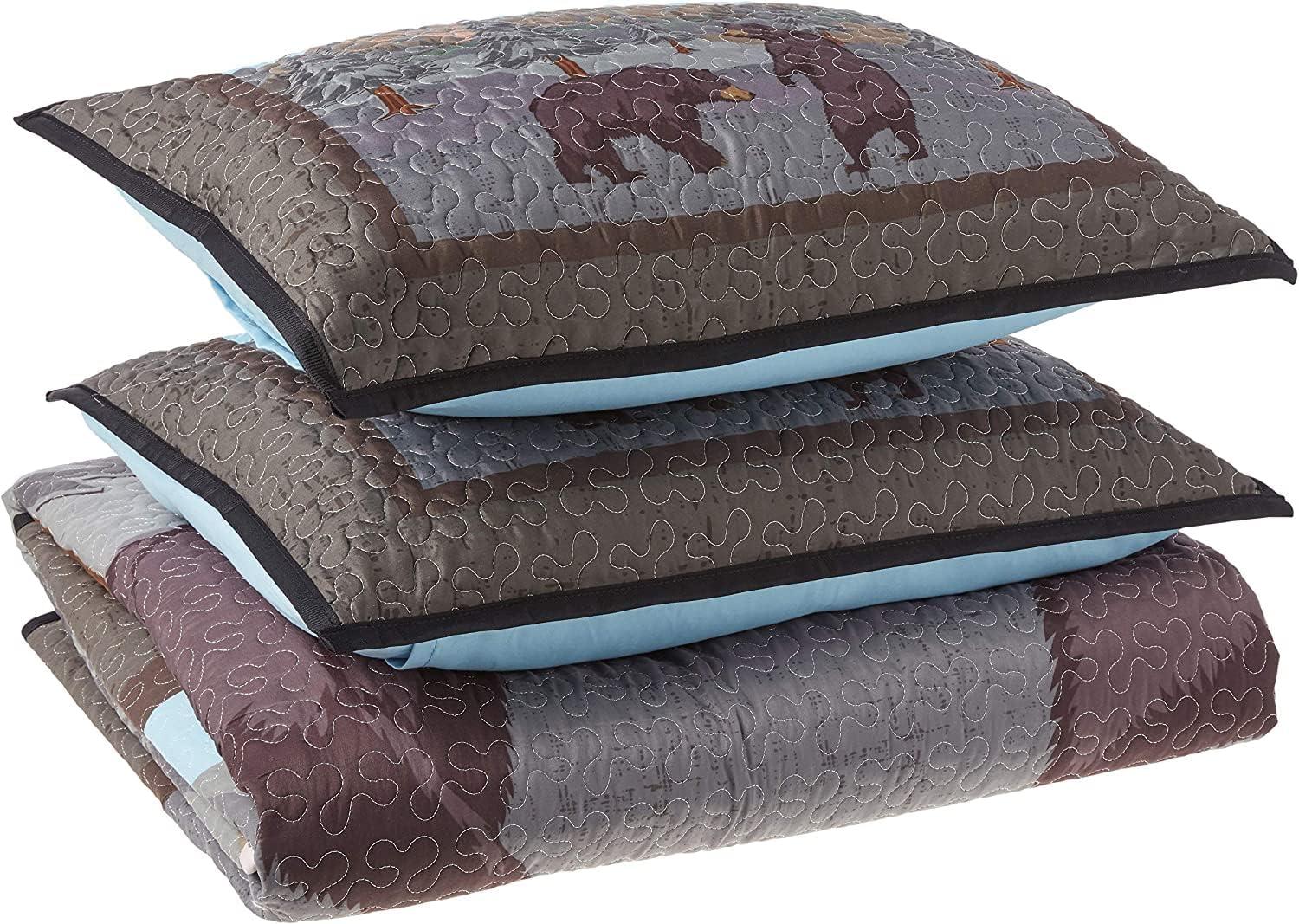 De Leon Collections What Up Bears Whimsical Black Bear Woodland Forest Mountain Themed Decorative Quilt Bedding Set