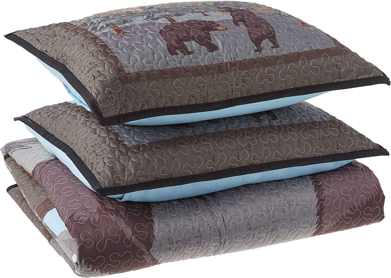 De Leon Collections What Up Bears Whimsical Black Bear Woodland Forest Mountain Themed Decorative Quilt Bedding Set