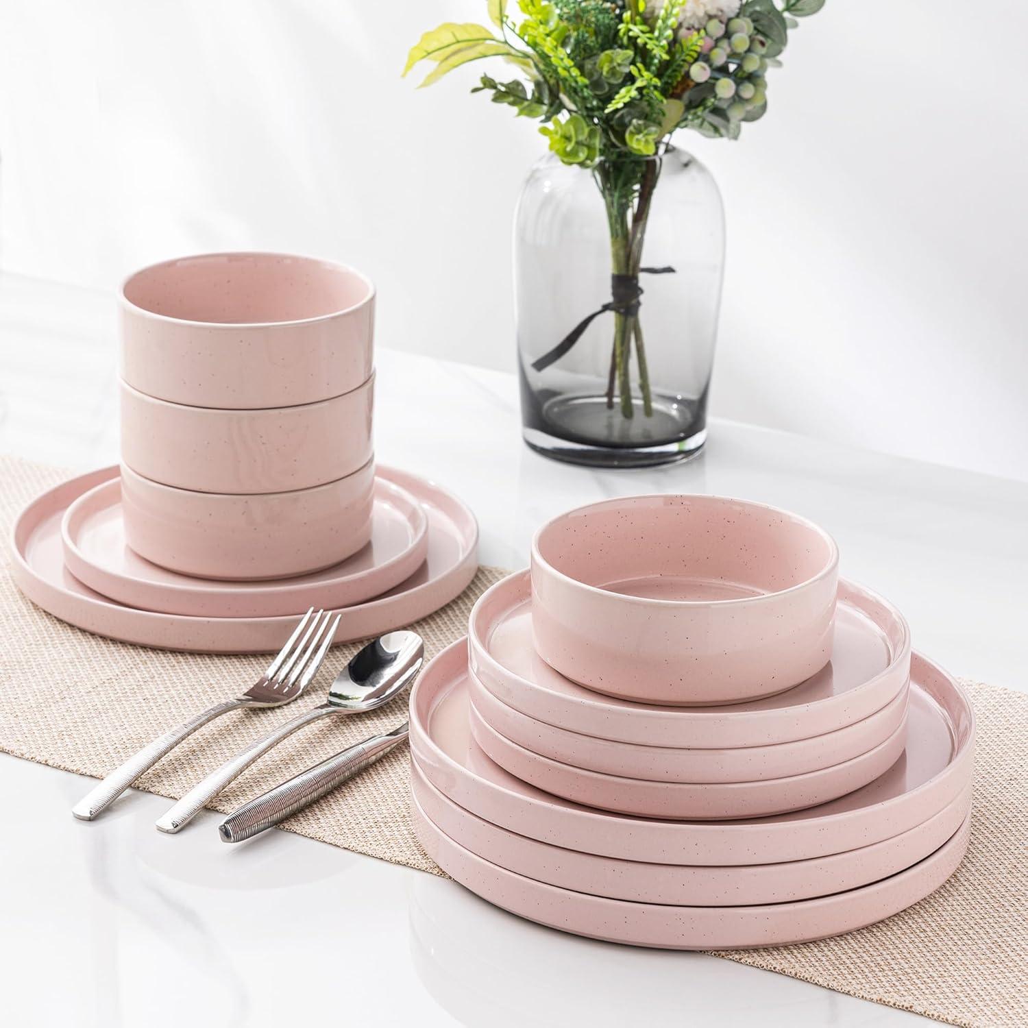 Hokku Designs 6-Person Dinnerware Set, 18-Piece Speckled Plate and Bowl Set