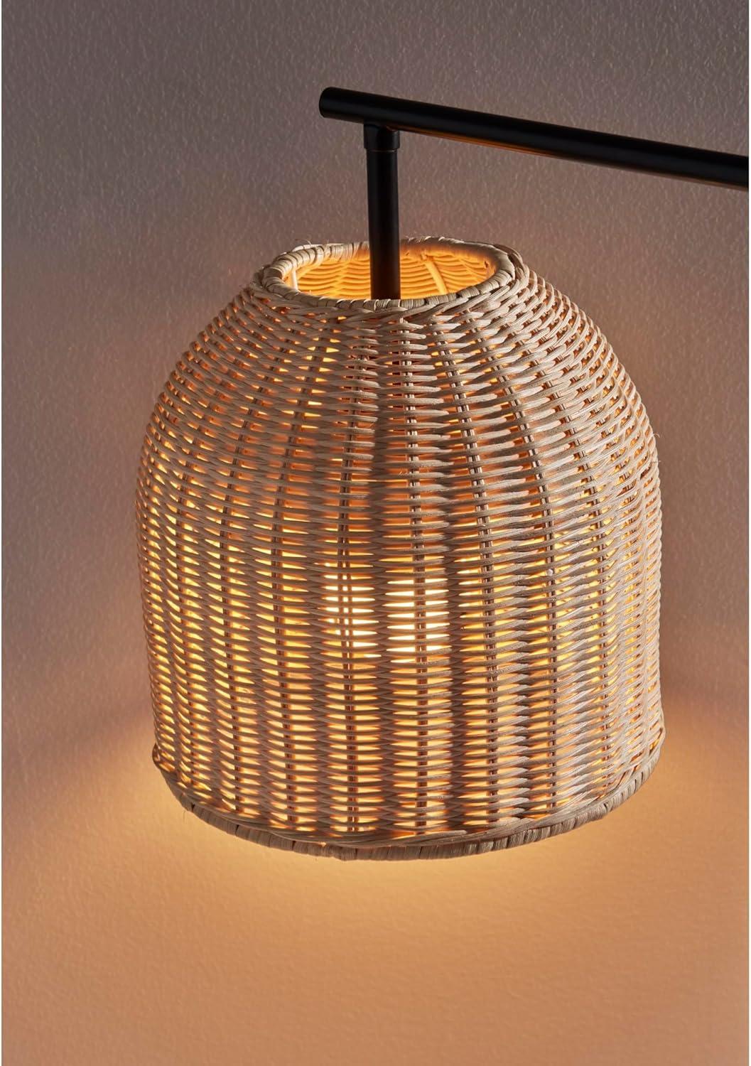 Adesso Bahama Table Lamp Dark Bronze: Inverted Basket Shape, Rattan Shade, ETL Listed, No Assembly Required