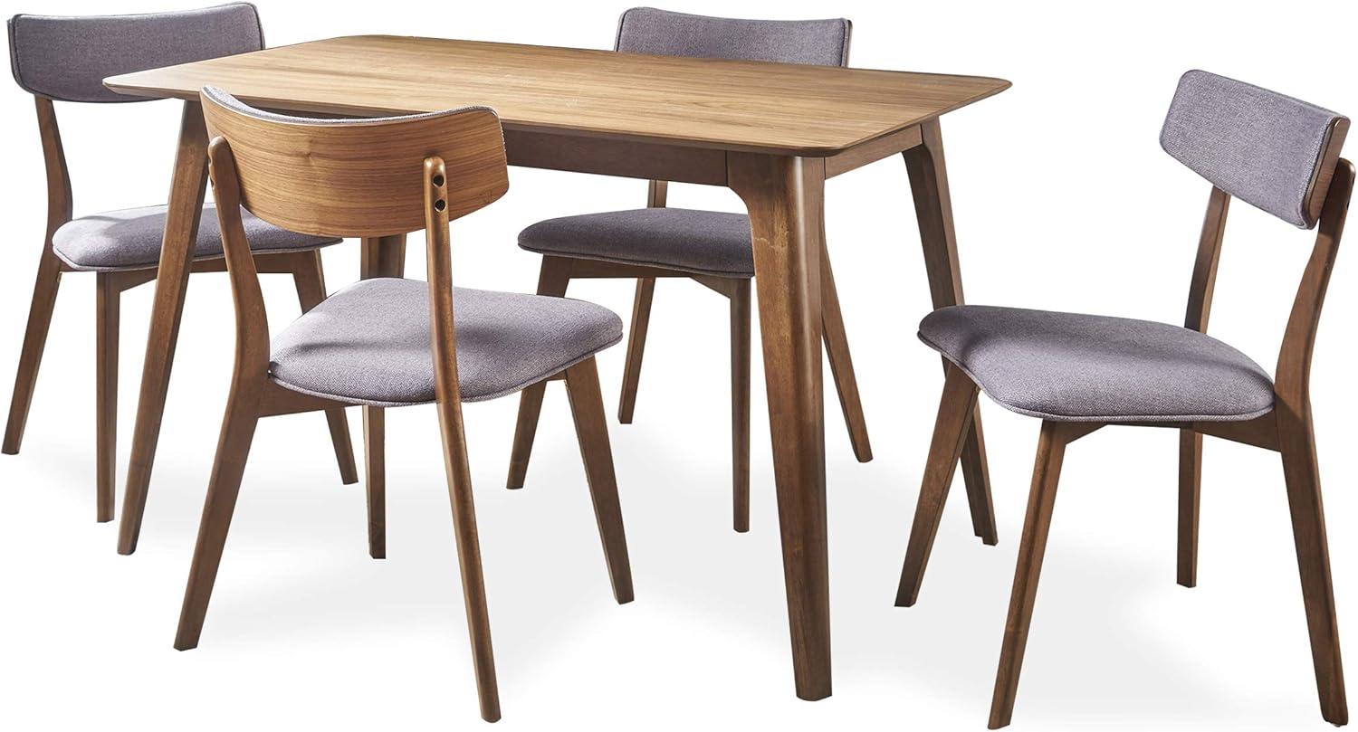 Mid-Century Modern Walnut Dining Set with Dark Gray Upholstered Chairs