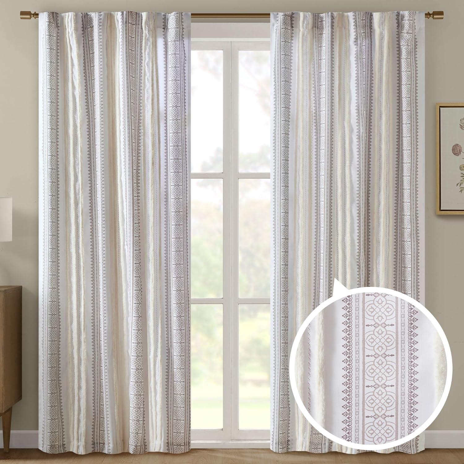 Extra Long White Velvet Geometric Stripe Drape Panel