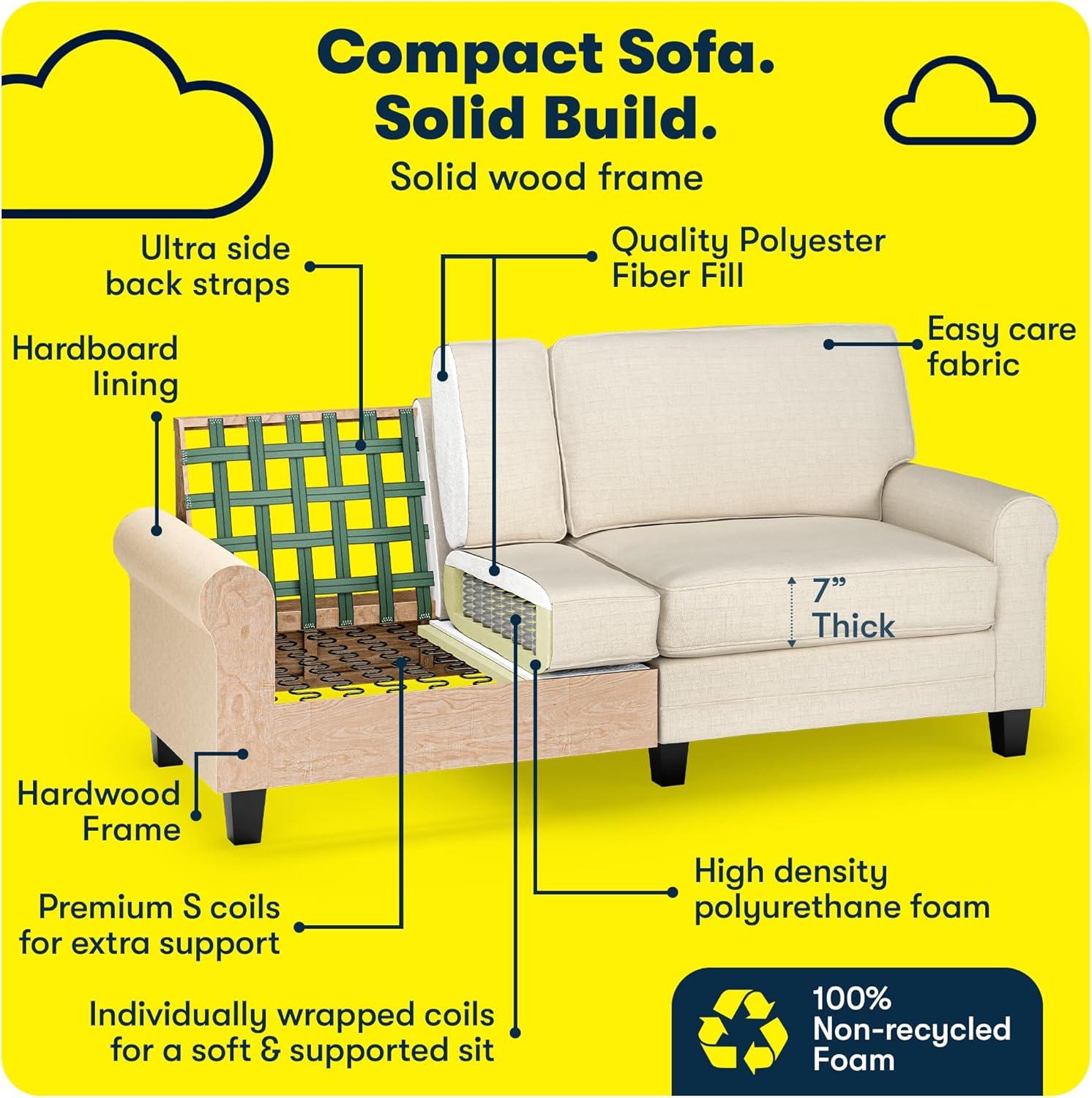 Serta Copenhagen 78" Rolled Arm Sofa, Easy Care Fabric, Soft Pillow Back, Pocket Coil Seat Cushions