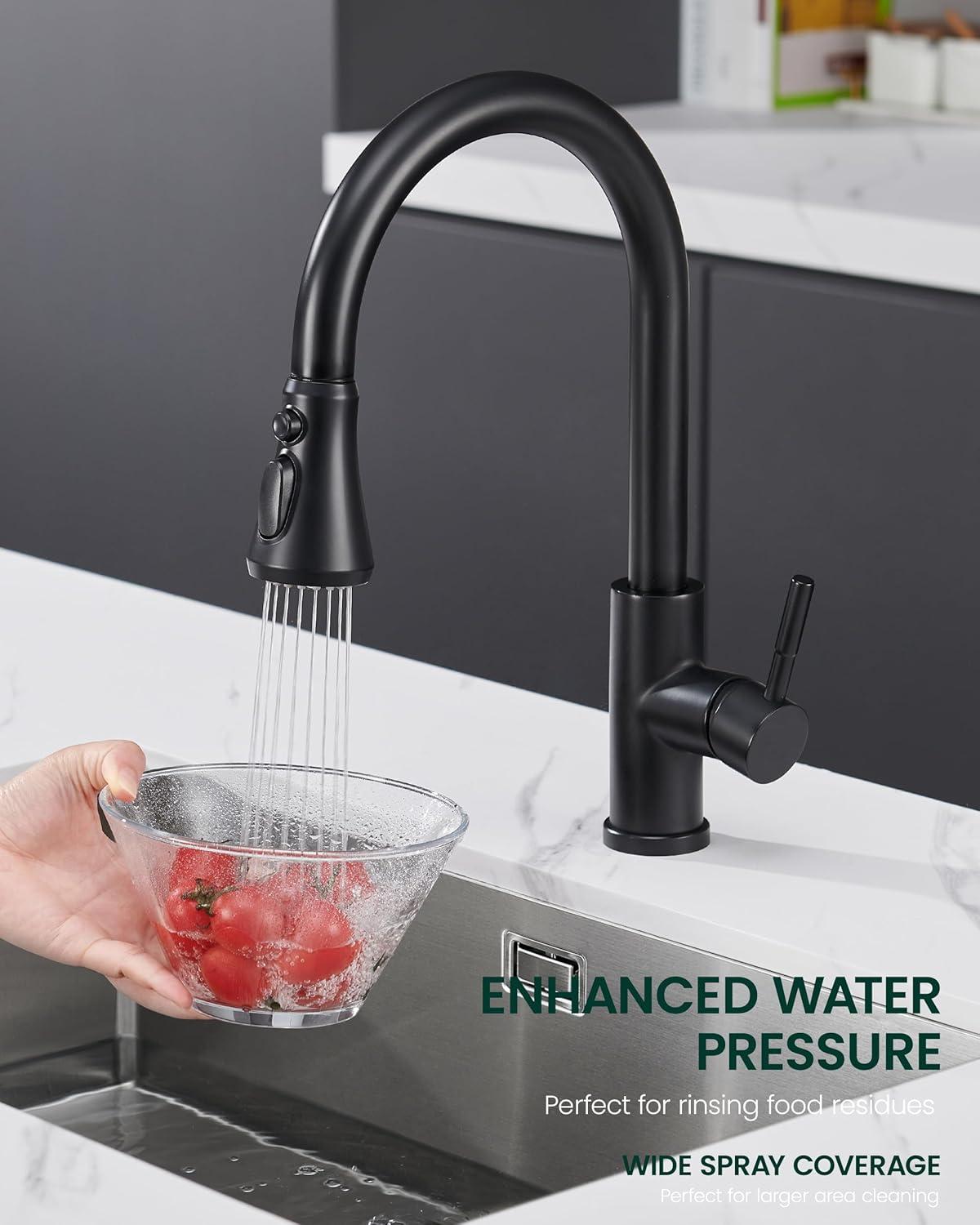 Matte Black 3-Function Kitchen Faucet Spray Head with Adapters