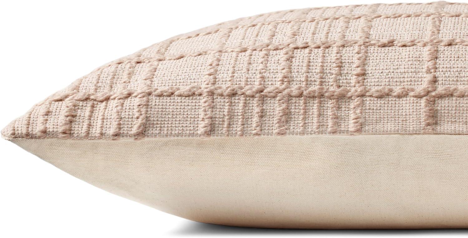 Beige Cotton Windowpane Check Lumbar Pillow 13'' x 21''