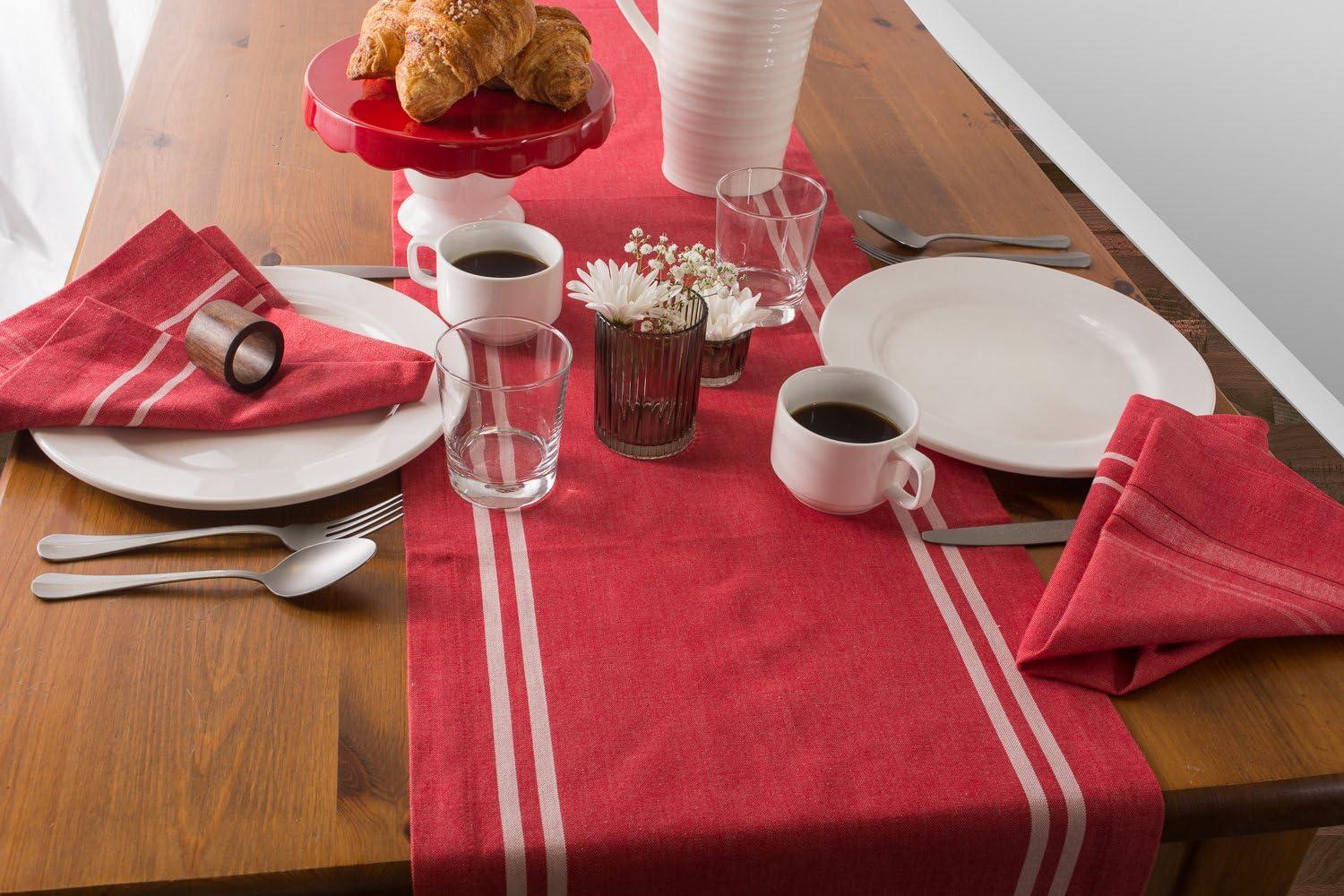 Red Chambray Cotton Farmhouse Style Napkin Set, 20x20, 6 Piece