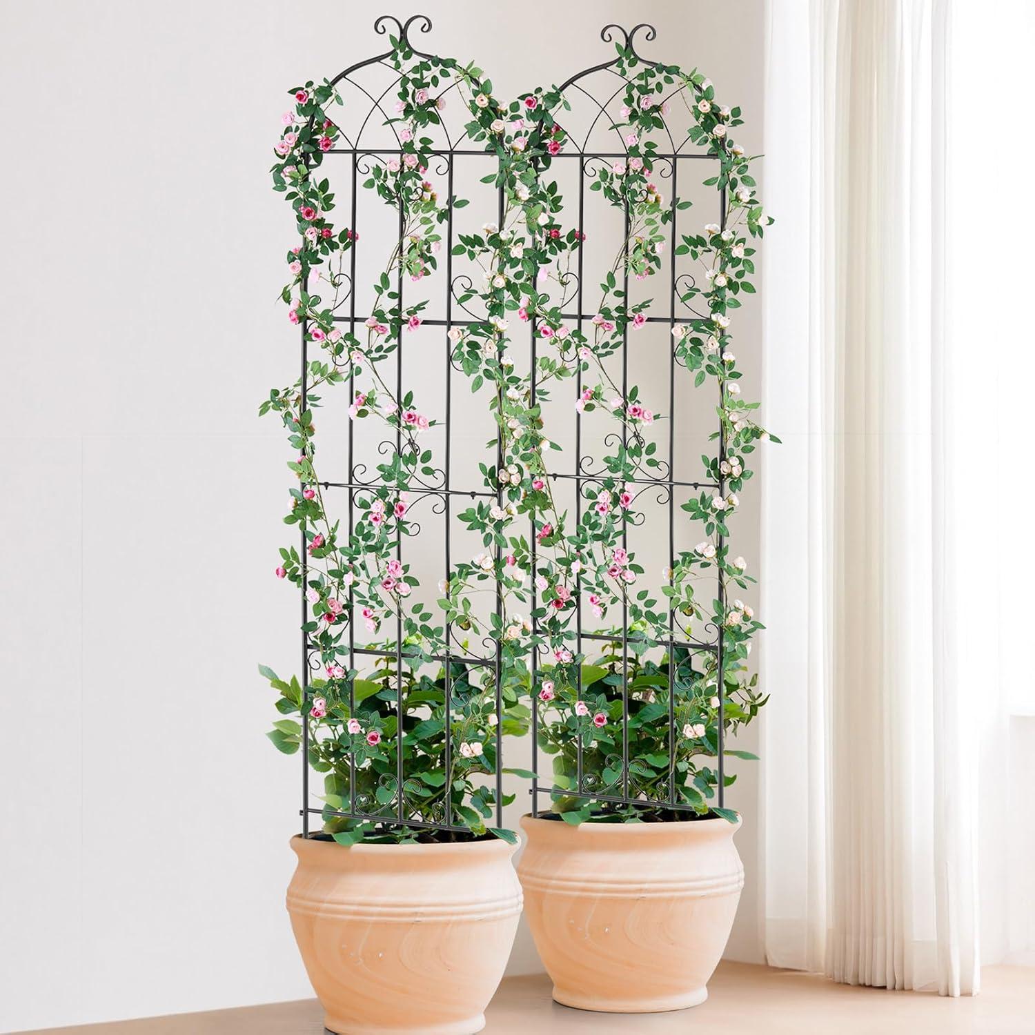 Garden Trellis for Climbing Plants, 60 x 15 in., 2 Packs Rustproof Metal Garden Flower Trellis, Climbing Rose Trellis