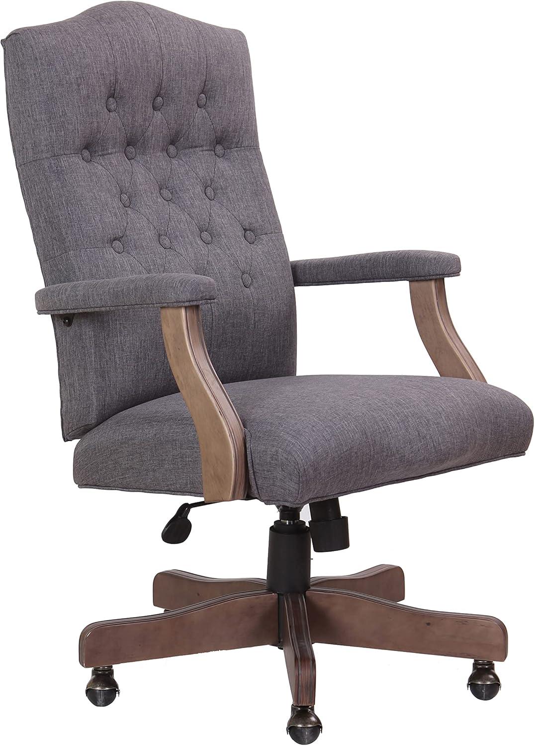 Traditional Executive Chair Slate Gray - Boss Office Products: Driftwood Base, Brass Castors, Pneumatic Lift