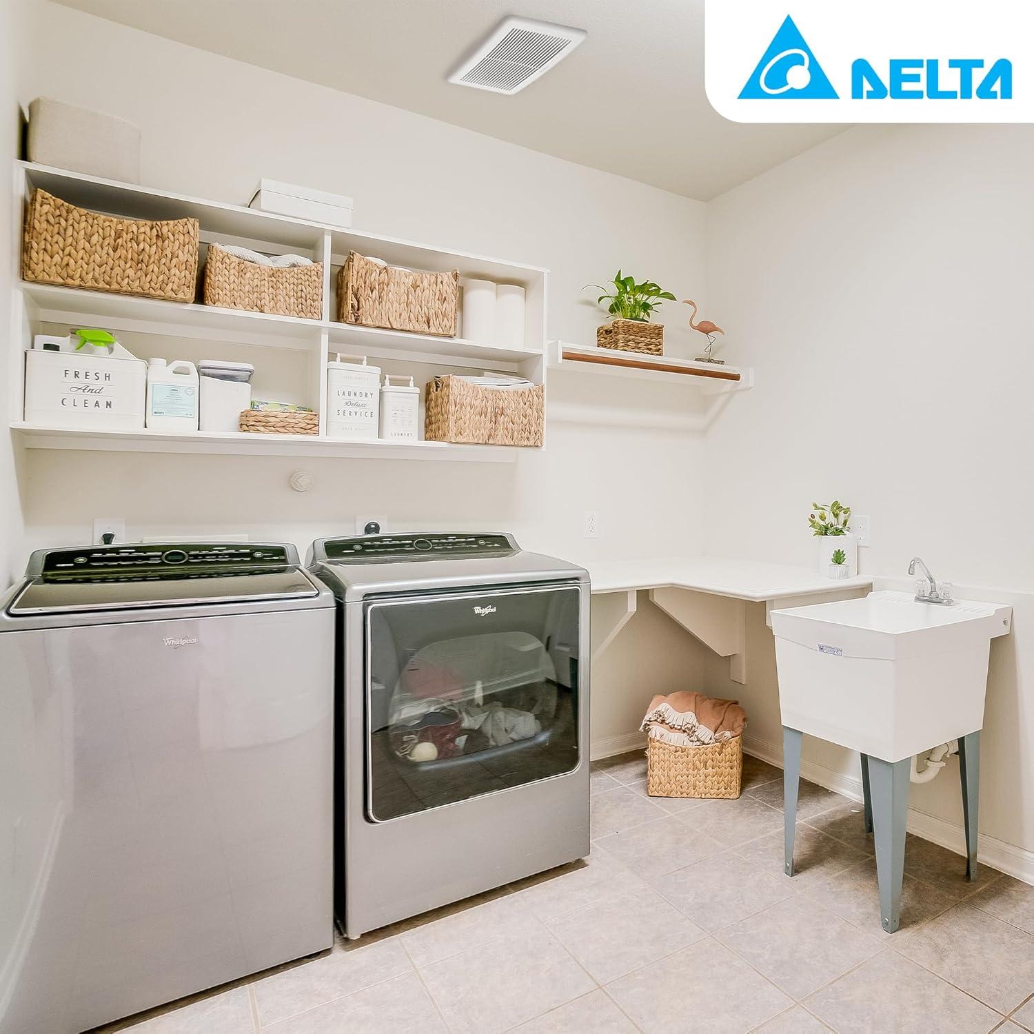 Delta Breez Slim Ventilation Exhaust Bathroom Fan 70 CFM Energy Efficient Quiet Operation Motor with Dual Speed and LED Indicator Light, White