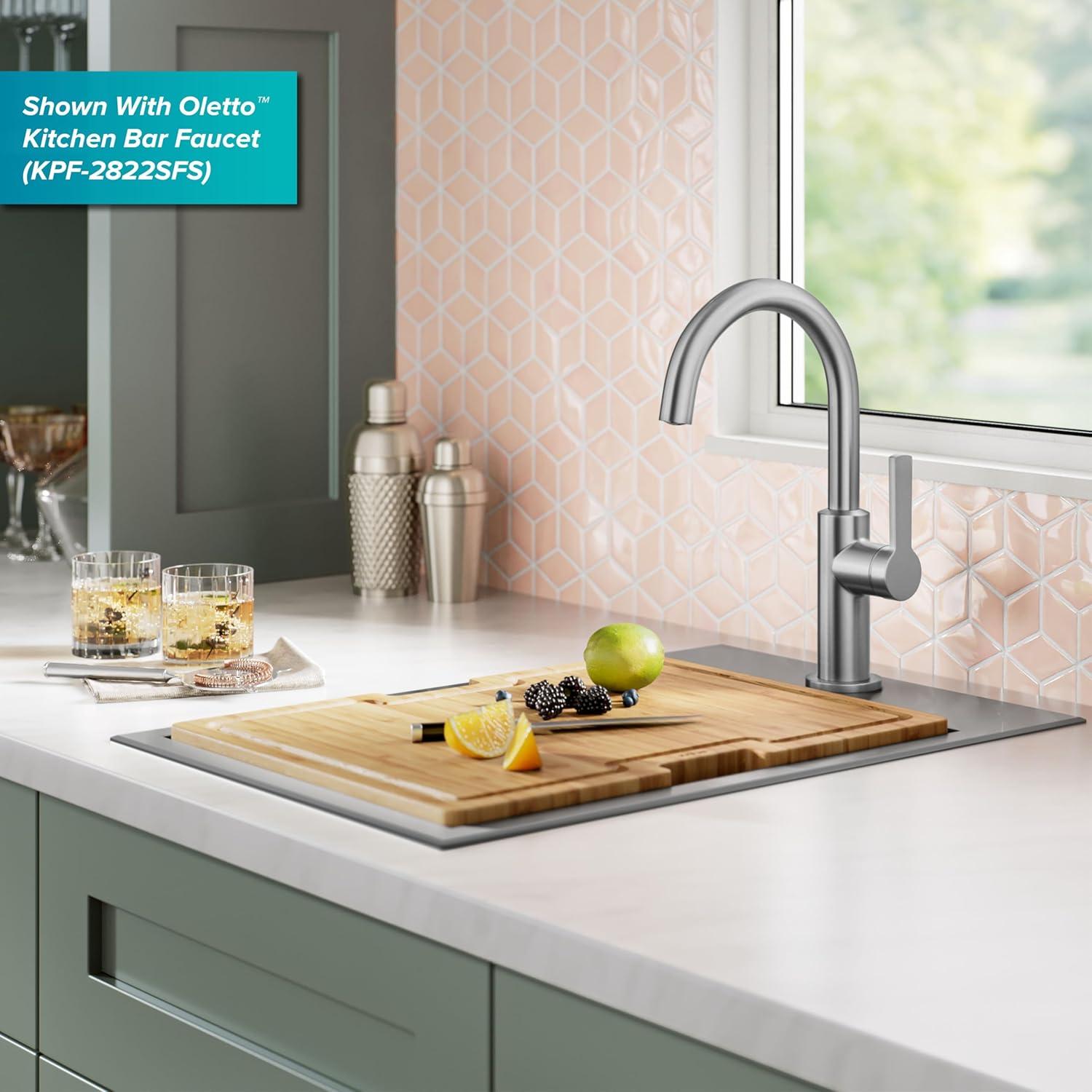 Kraus KWT311-15 KRAUS® Kore 15" Drop In / Top Mount Workstation 16 Gauge Single Bowl Stainless Steel Bar Kitchen Sink with Accessories