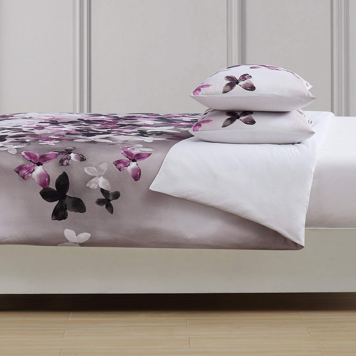 White and Purple Butterfly Cotton Twin Comforter Set