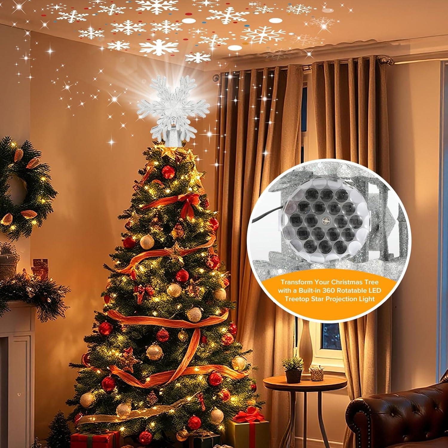 Silver Glitter 3D Snowflake LED Christmas Tree Topper