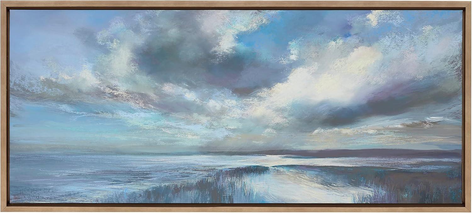 18" x 40" Sylvie The Tide Waits for No Man Framed Canvas by Nel Whatmore Gold - Kate & Laurel All Things Decor: Panoramic Ocean Landscape