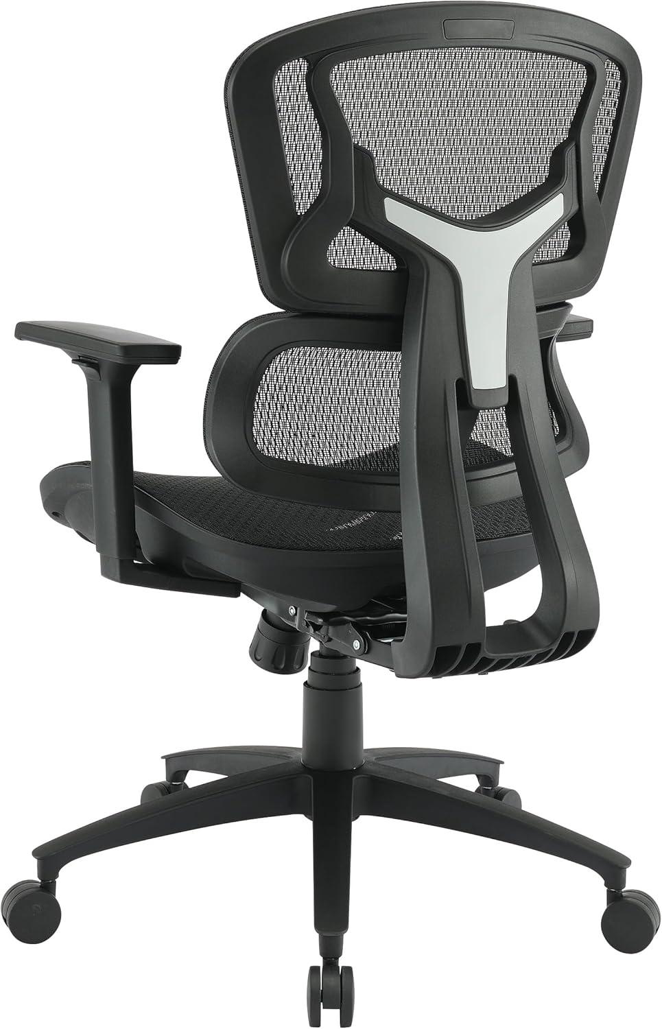 Black Mesh Back and Black Fabric Seat with Adjustable Arms on Black Nylon Base