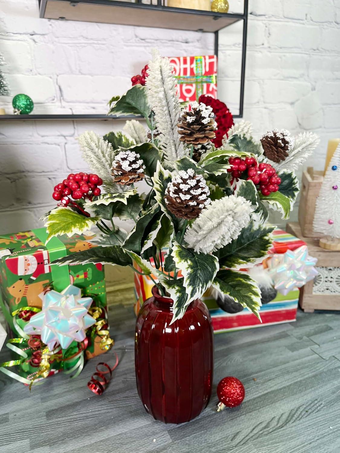 Artificial Holly Leaves Berries Christmas Bush