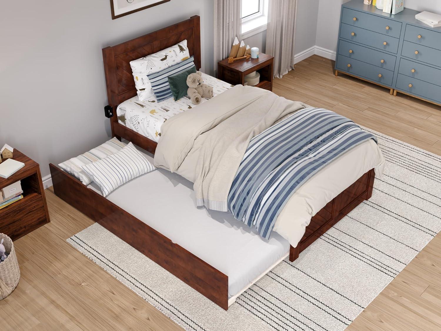 HAOYUN Canyon Twin XL Farmhouse Solid Wood Platform Bed with Footboard & Twin XL Trundle, White