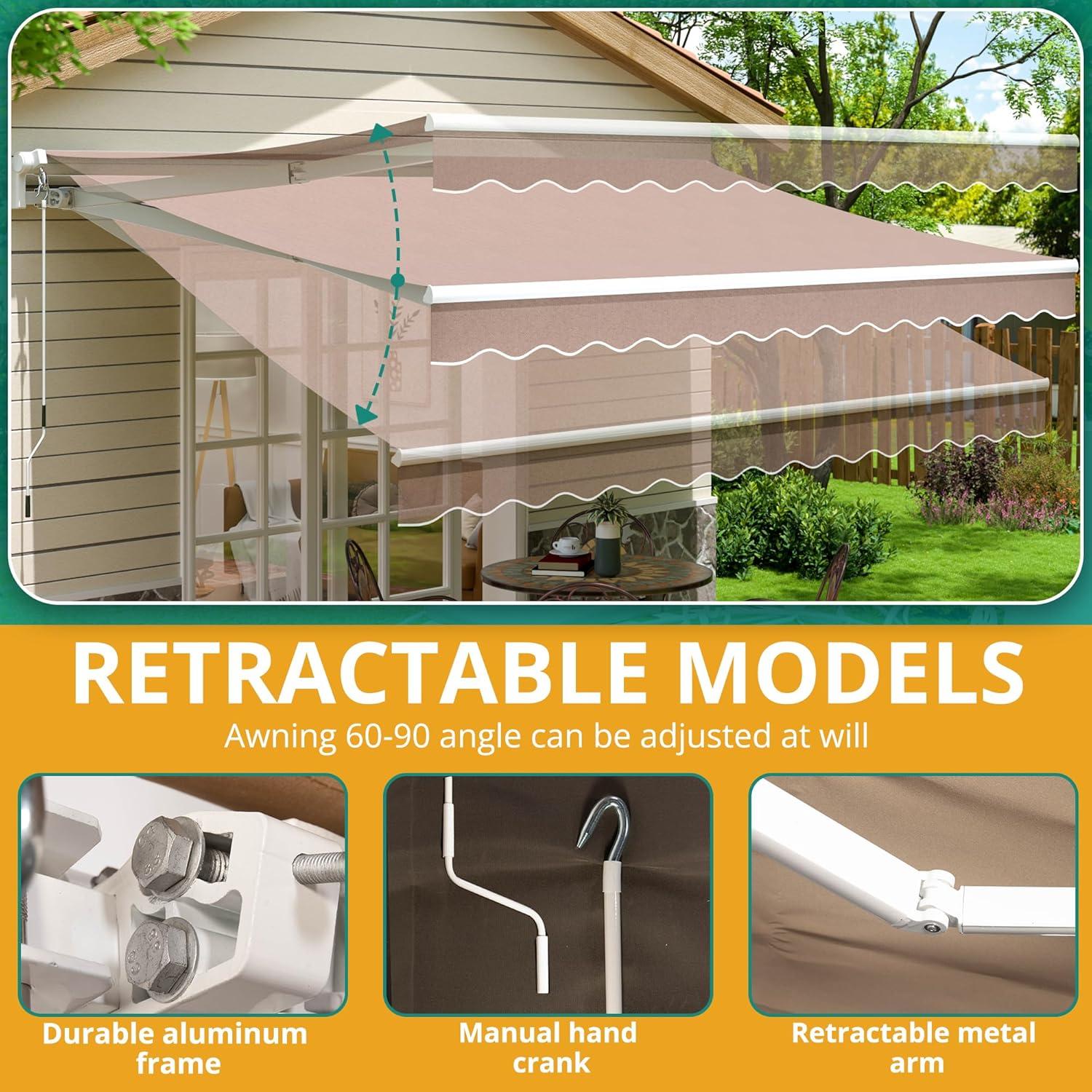 Ktaxon 13 x 8 Ft Patio Retractable Awning Sun Shade Shelter Cover Patio Canopy Sunsetter Gray