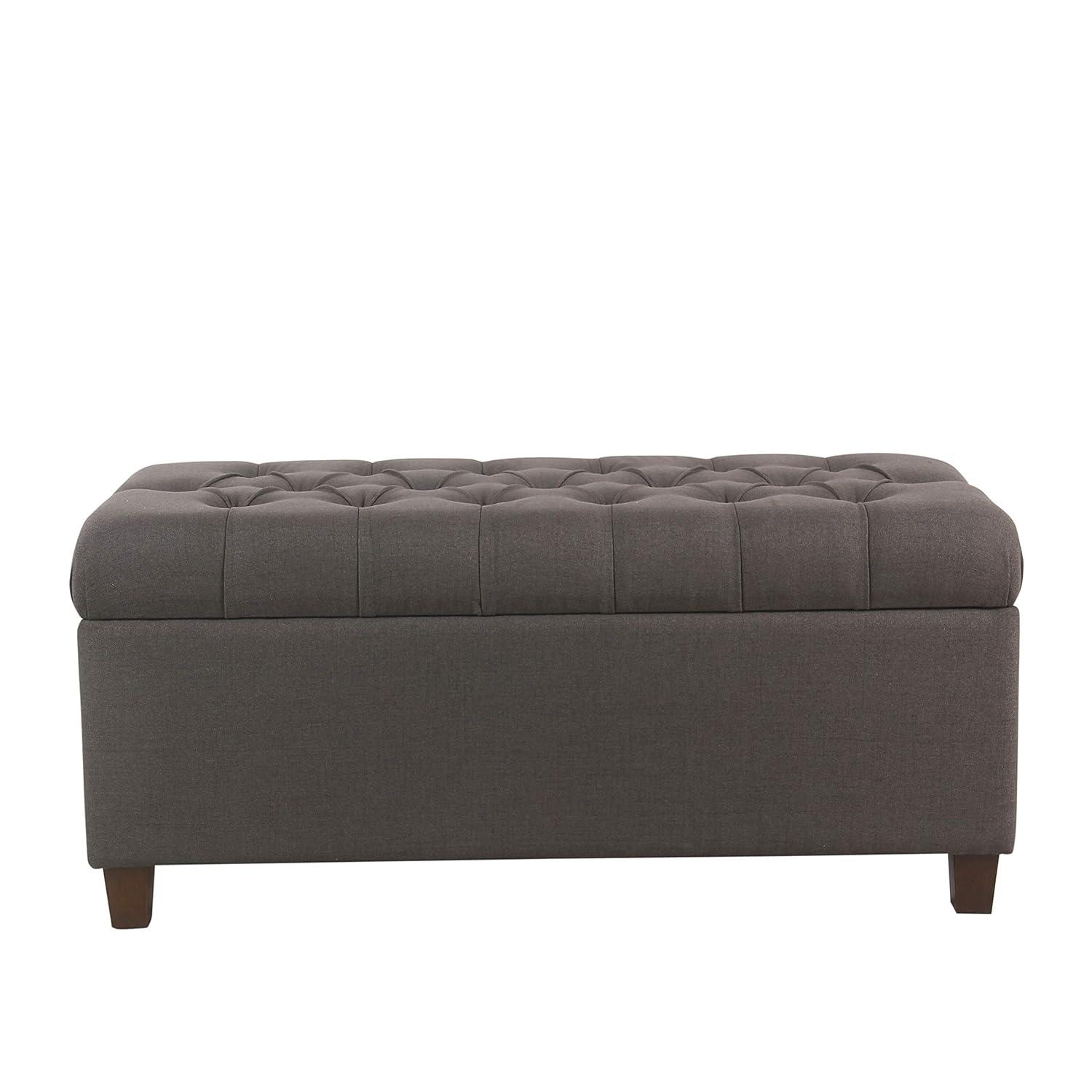 Ainsley Button Tufted Storage Bench Dark Charcoal Gray - HomePop: Upholstered Ottoman for Bedroom with Wood Legs