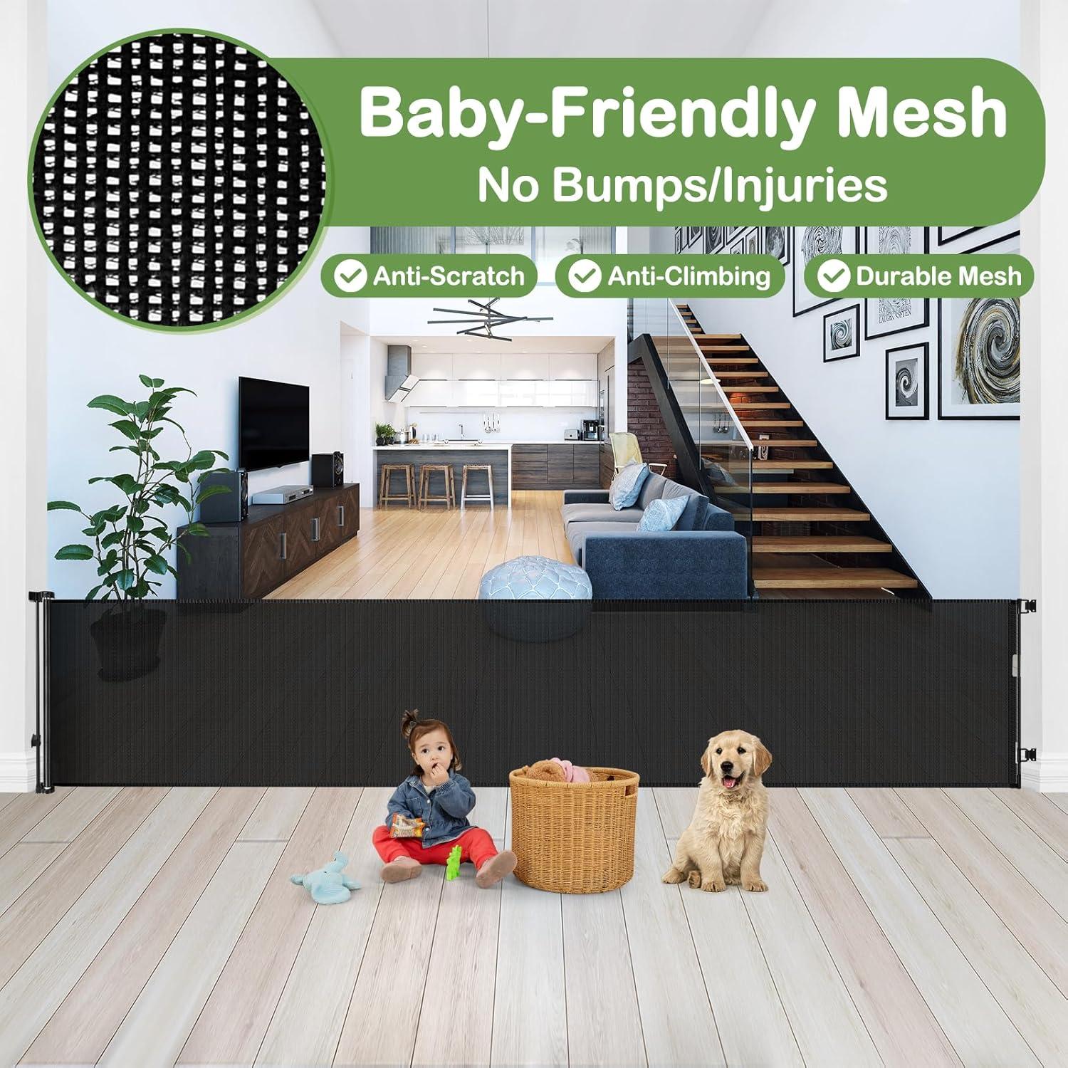 200 Inch Black Retractable Mesh Gate for Kids and Pets