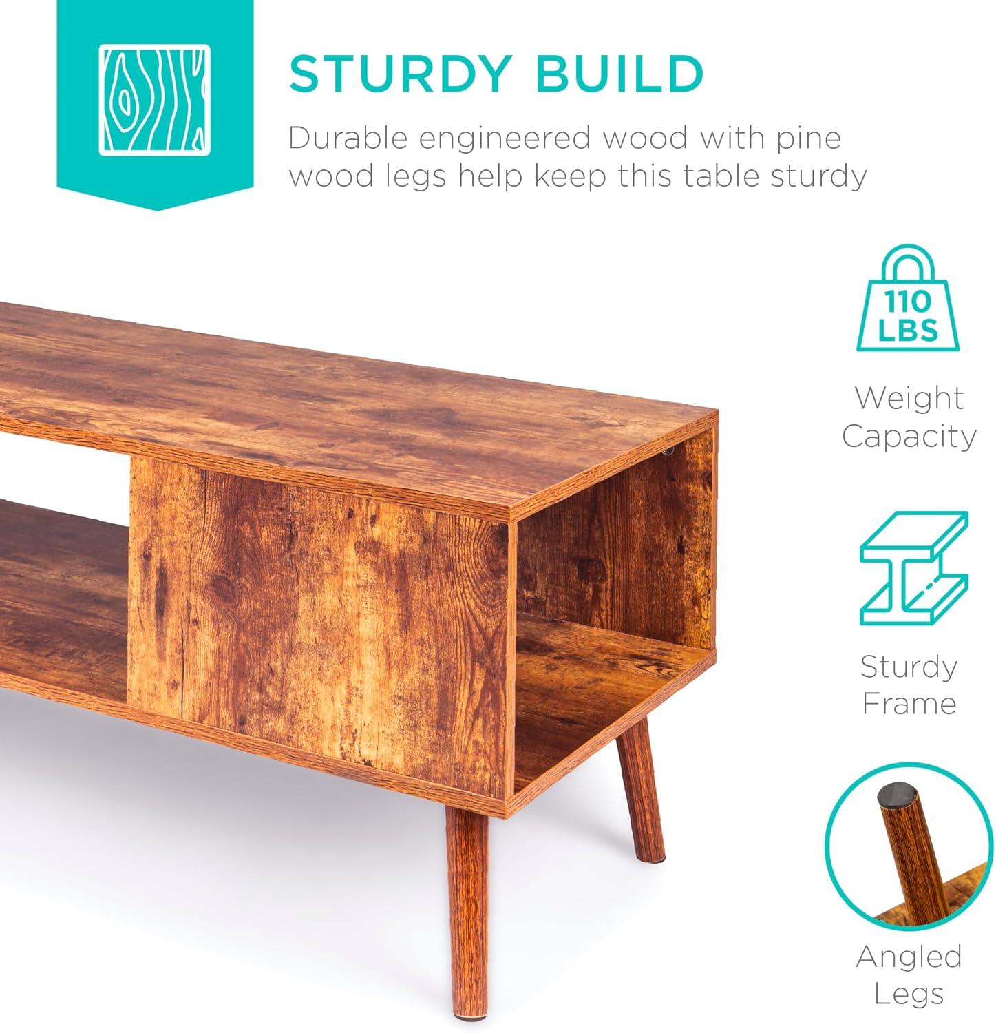 Best Choice Products Wooden Mid-Century Modern Coffee Accent Table Furniture w/ Open Storage Shelf - Brown