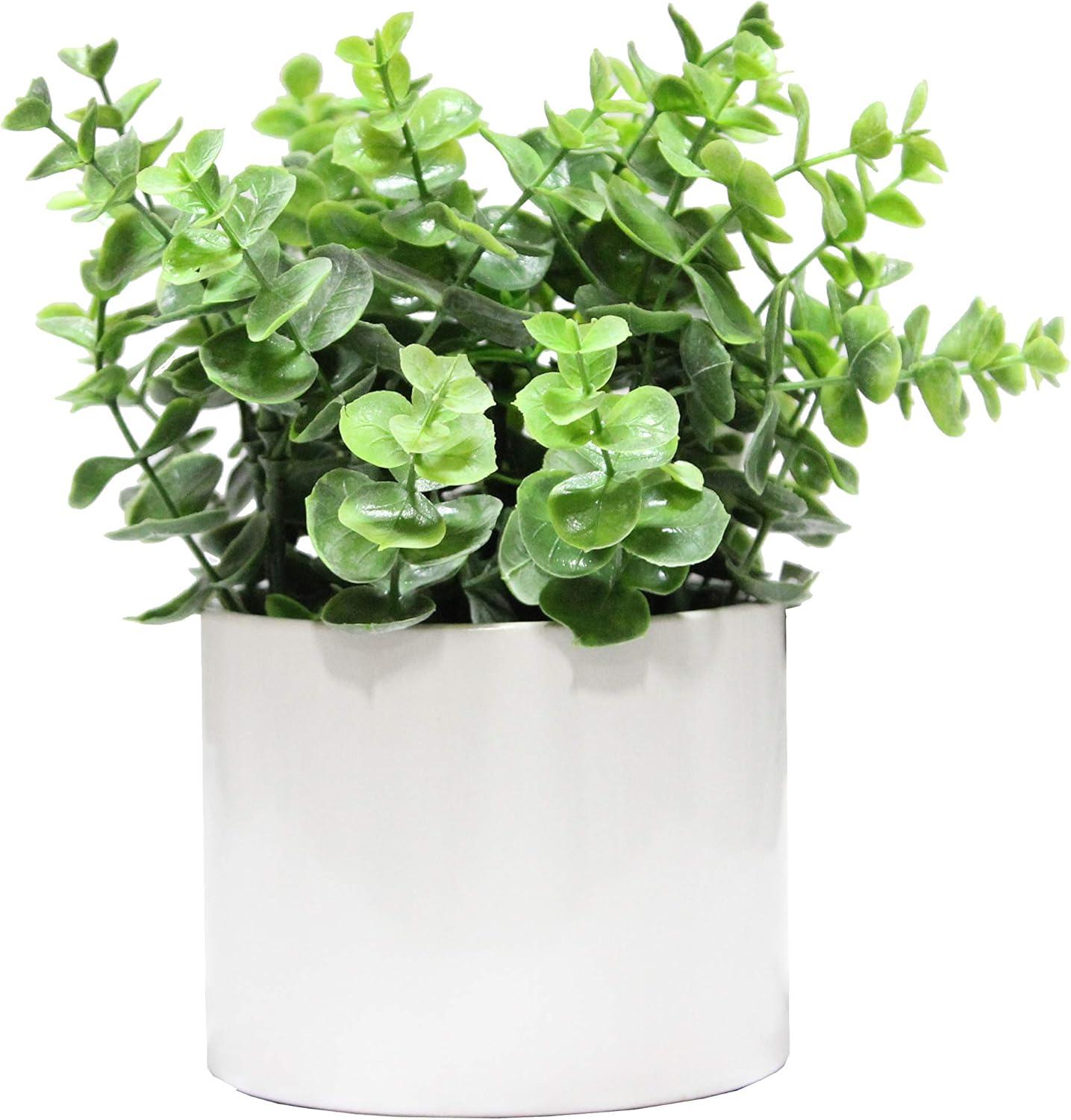 Lifelike Eucalyptus Greenery in White Ceramic Pot - Tabletop Decor