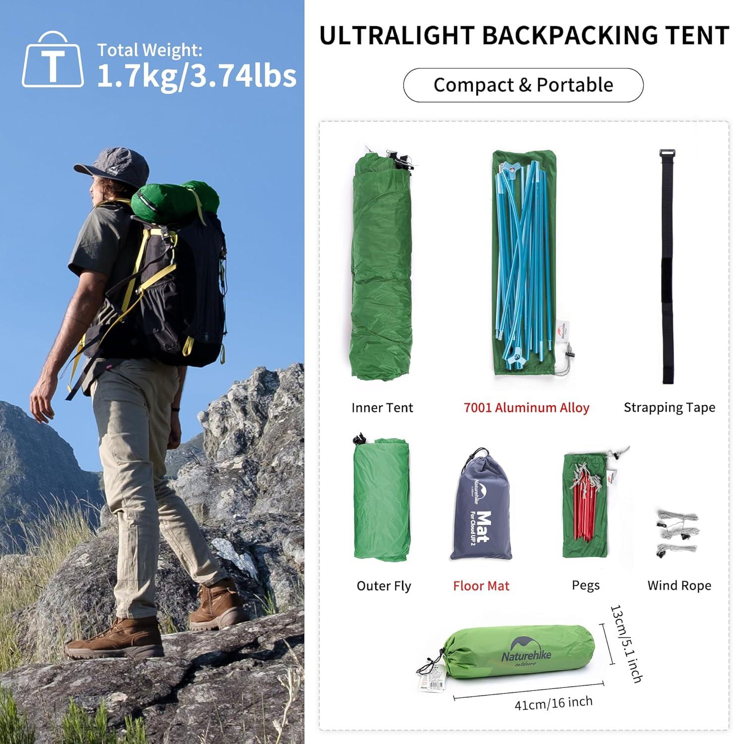 Naturehike Cloud-Up 1/2/3 Person Backpacking Tent Lightweight Waterproof