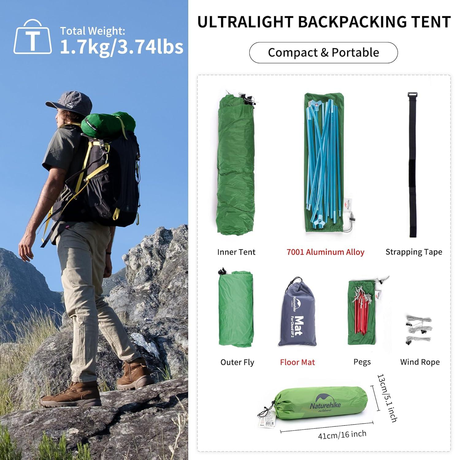Naturehike Cloud-Up 1/2/3 Person Backpacking Tent Lightweight Waterproof