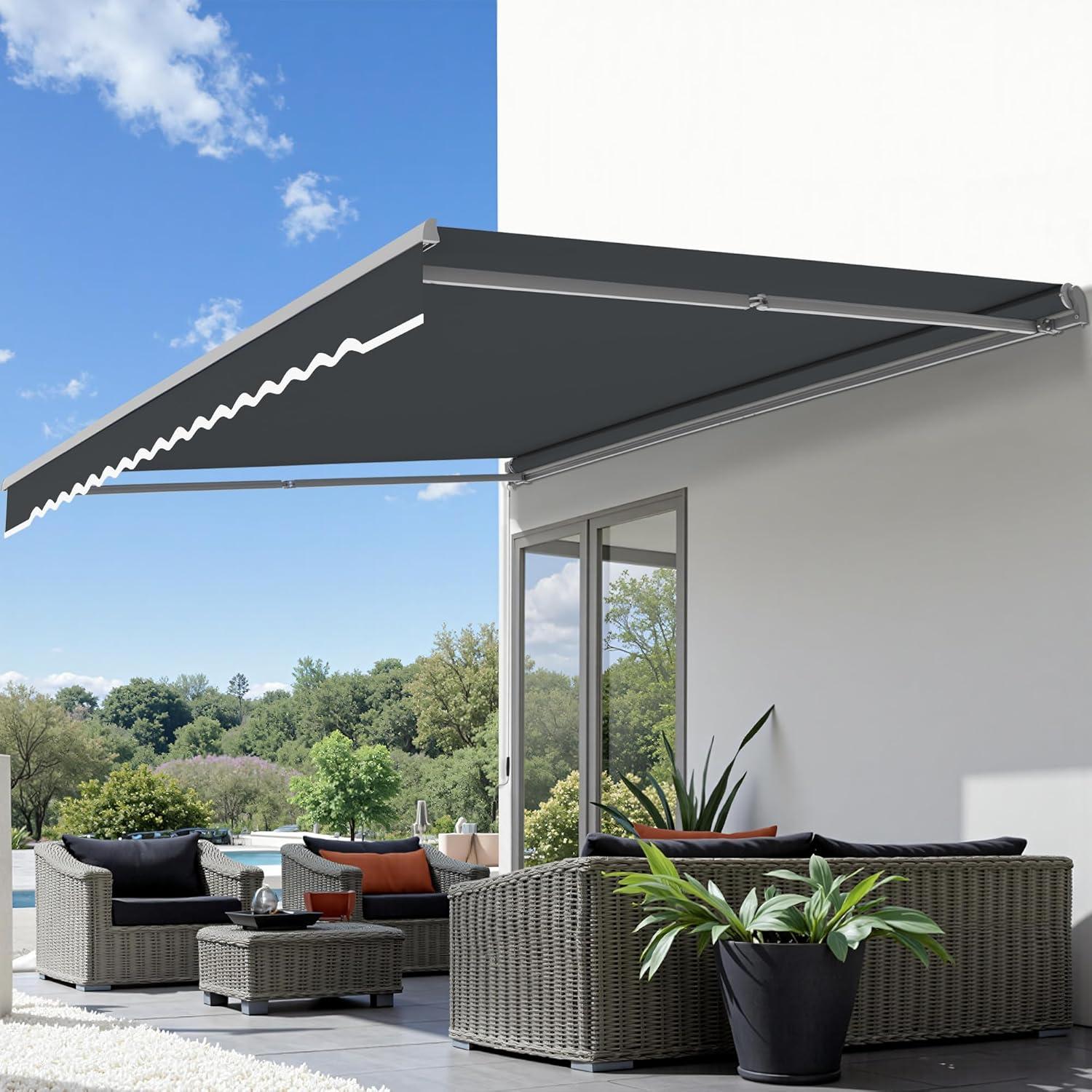 Macrout Patio Awning 12x8 Feet Sunshade Canopy for Manual Retractable Awnings, 4664 (Dark Grey)