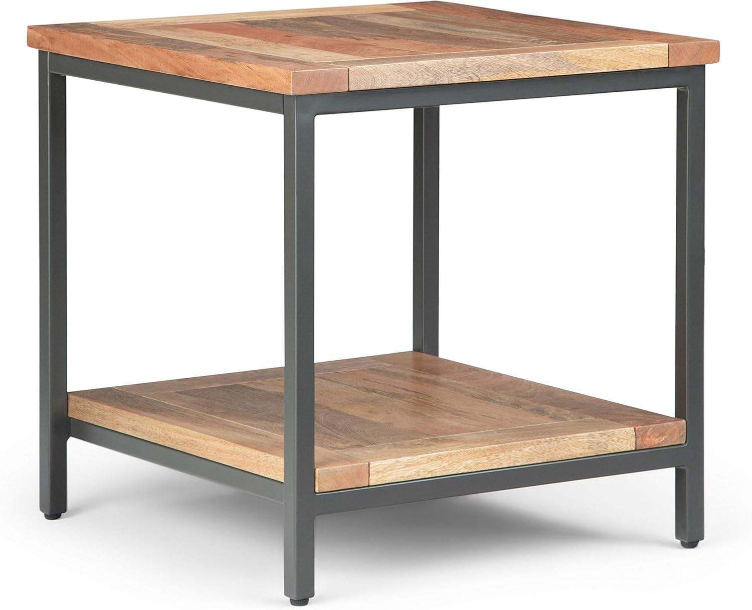 Skyler Natural Mango Wood and Metal Square End Table with Shelf