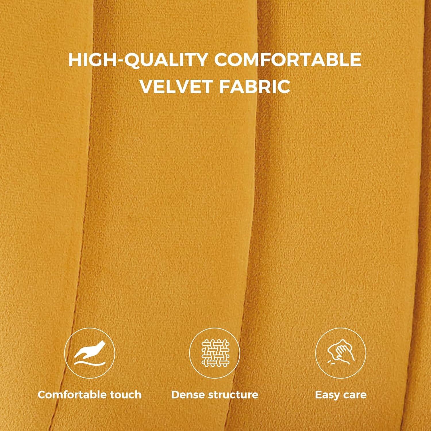 HULALA HOME Velvet Dining Chairs, Modern Small Armless Accent Chair with Gold Metal Legs, Living Room Upholstered Cute Side Chair, Elegant Tufted Back Vanity Chair for Bedroom/Beauty Room-Mustard