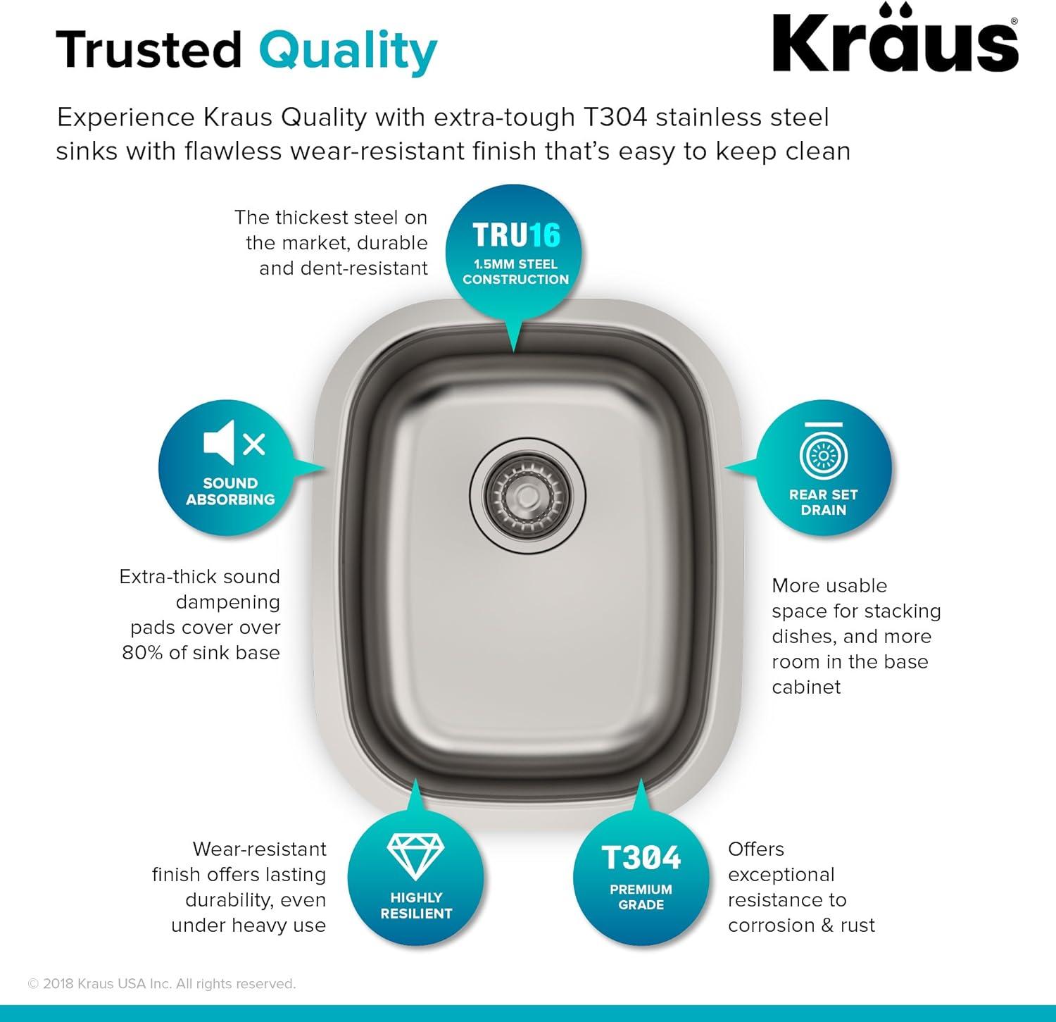 KRAUS Premier Undermount Single Bowl 18-Gauge Stainless Steel Kitchen Sink