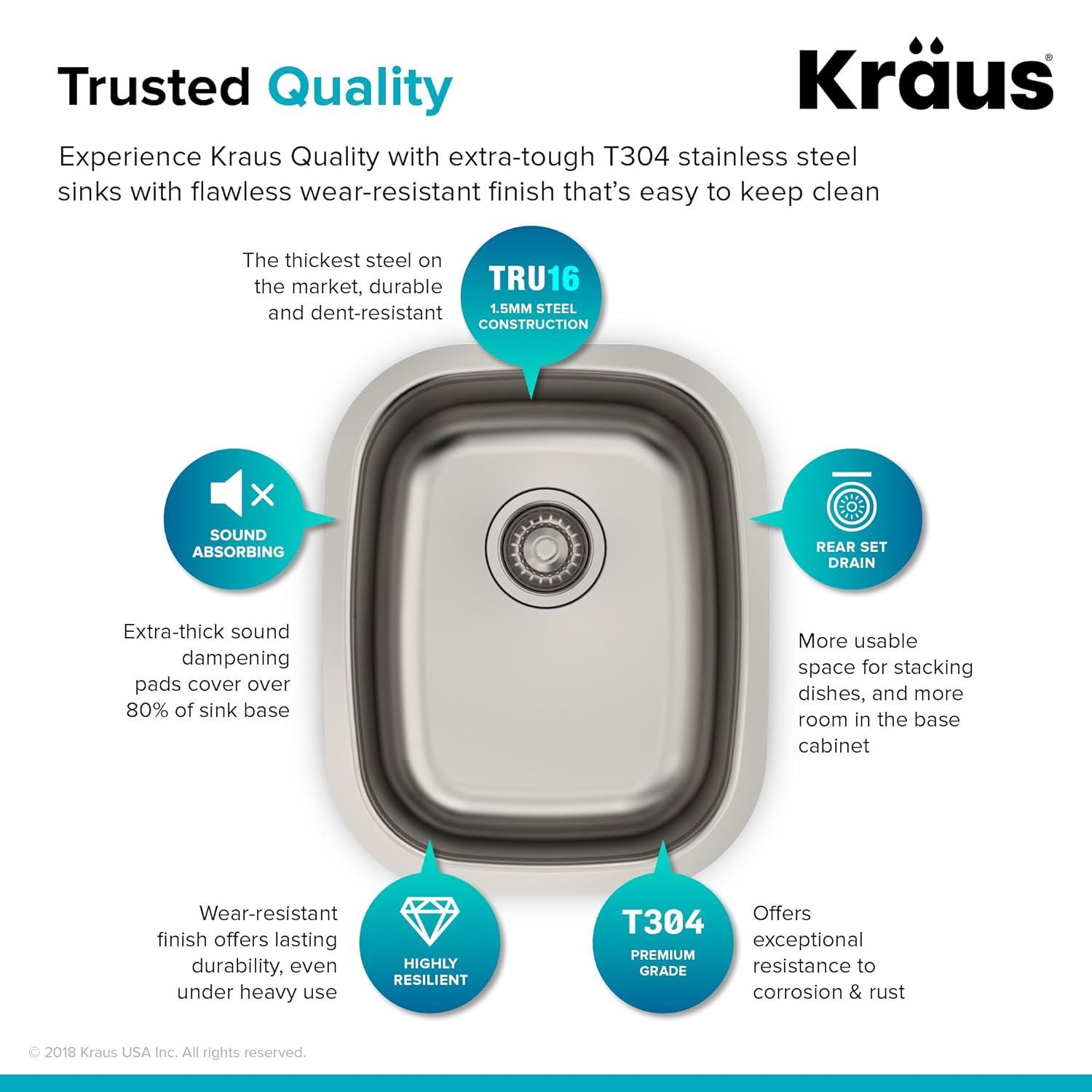 KRAUS Premier Undermount Single Bowl 18-Gauge Stainless Steel Kitchen Sink