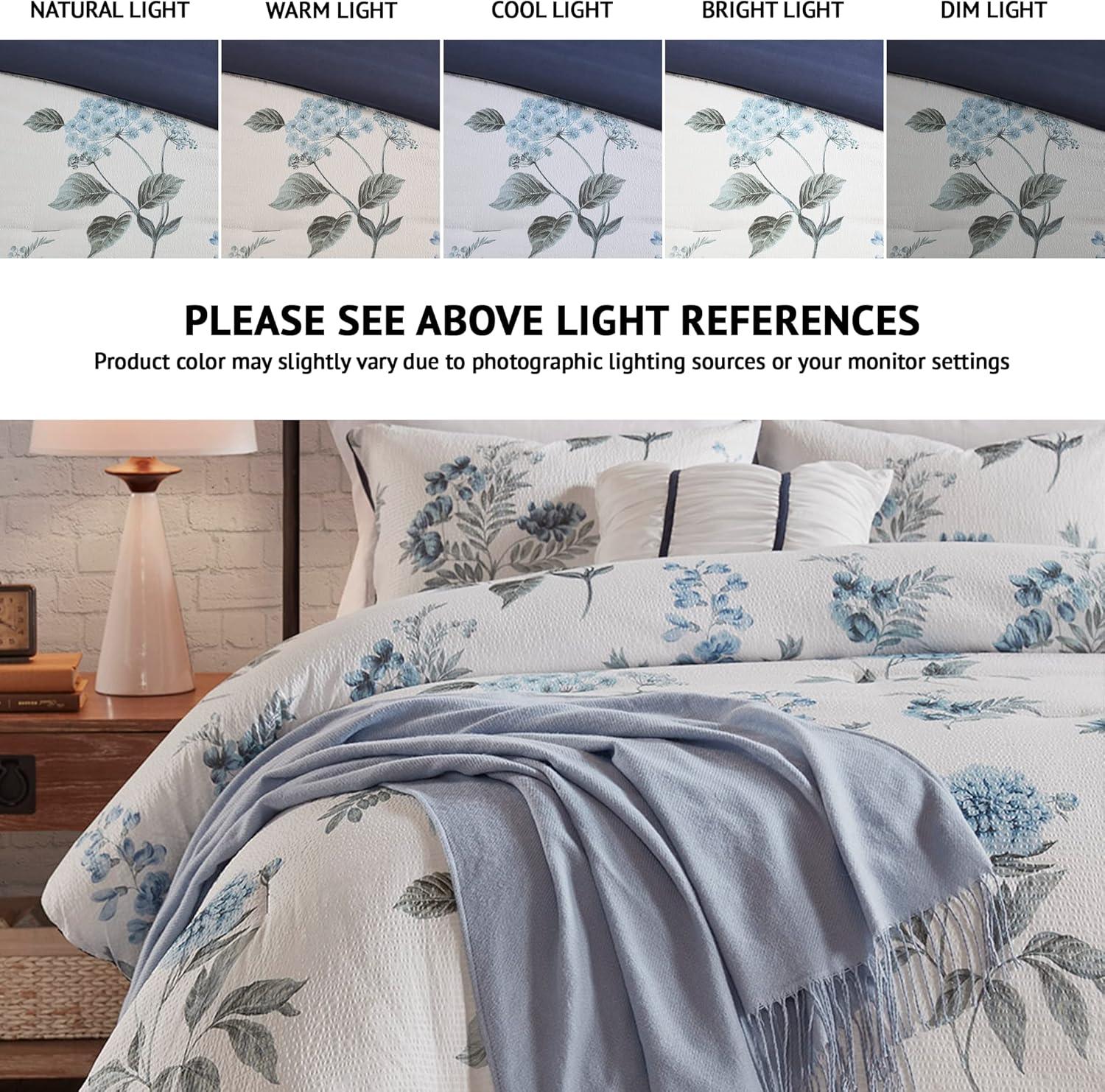 Madison Park Zennia 7 Piece Seersucker Floral Comforter Set with Throw Blanket