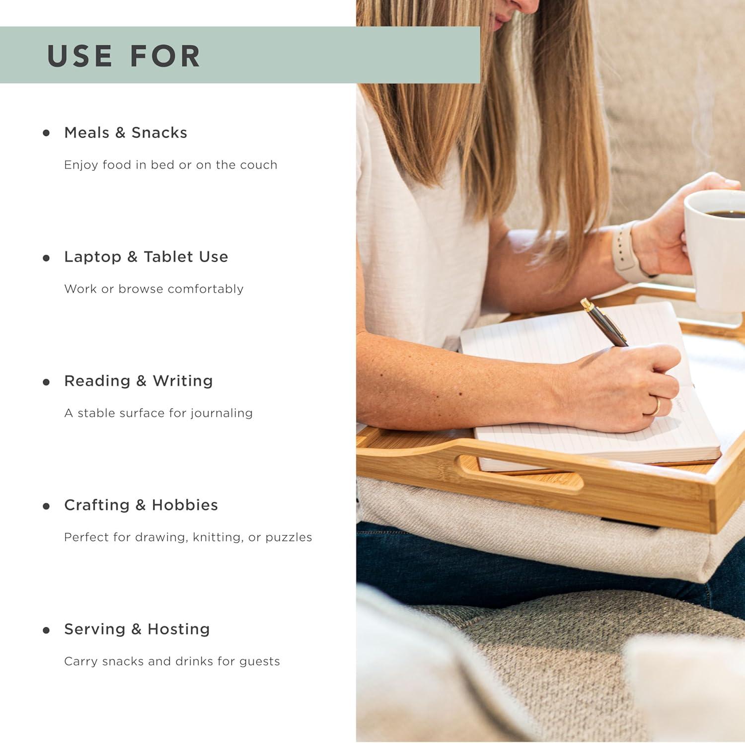 Rossie Home Lap Tray with Detachable Pillow, Natural Bamboo