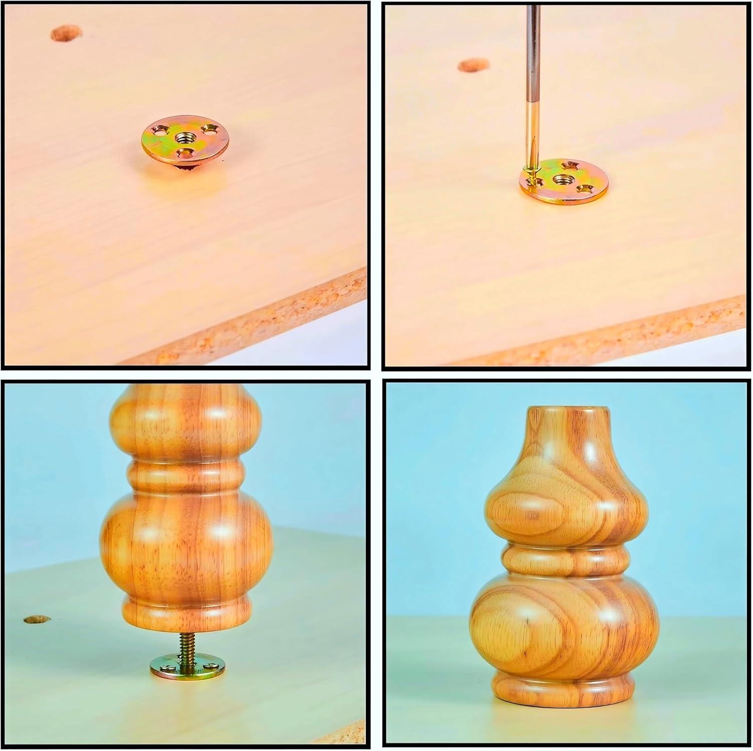 Wood Furniture Legs-Round Couch Legs, Sofa Legs Set of 4,Couch Legs Replacement,for Chair Legs Dresser Legs Cabinet Legs(6 inch Wood Color)