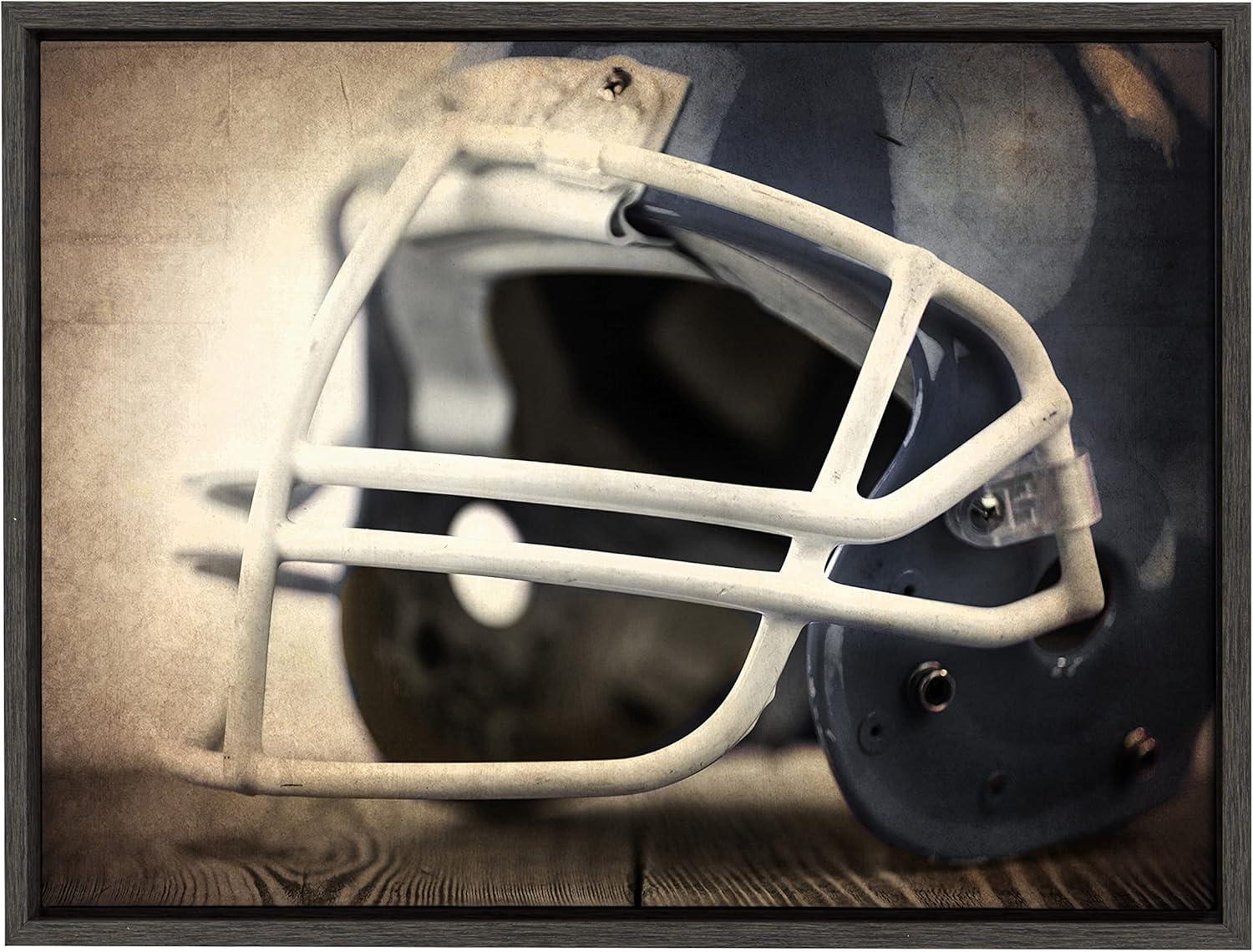 18" x 24" Sylvie Football Helmet Framed Canvas by Shawn St. Peter Gray - DesignOvation