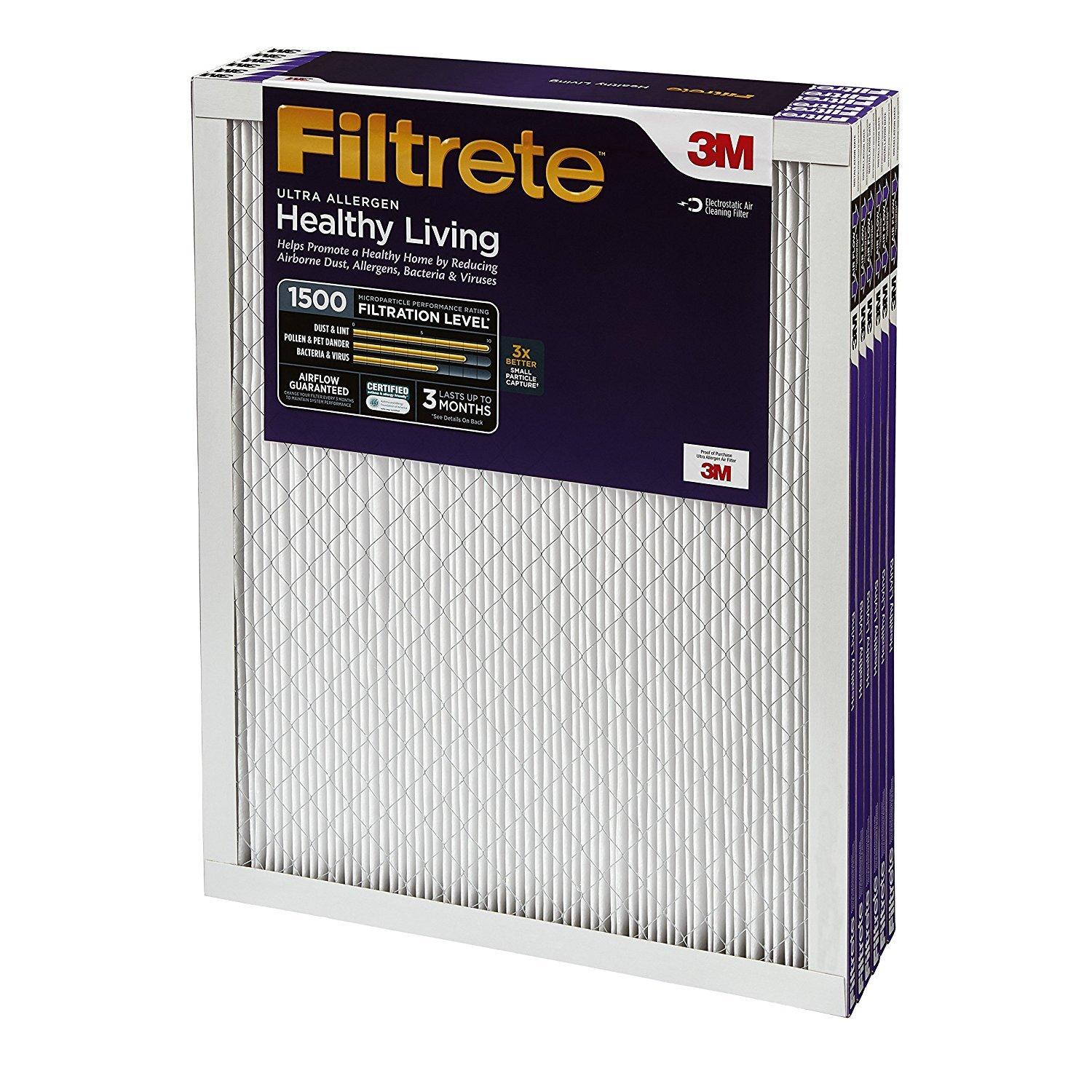 Filtrete 12x12x1 Allergen Bacteria and Virus Air Filter 1500 MPR: Electrostatic Furnace Filter, MERV 12, 3-Month Use