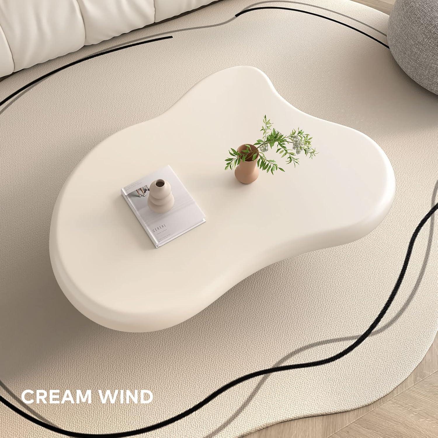 Guyii 41.02" Cream White Cloud Coffee Table, Irregular Coffee Table with 3 Legs for Living Room, Office