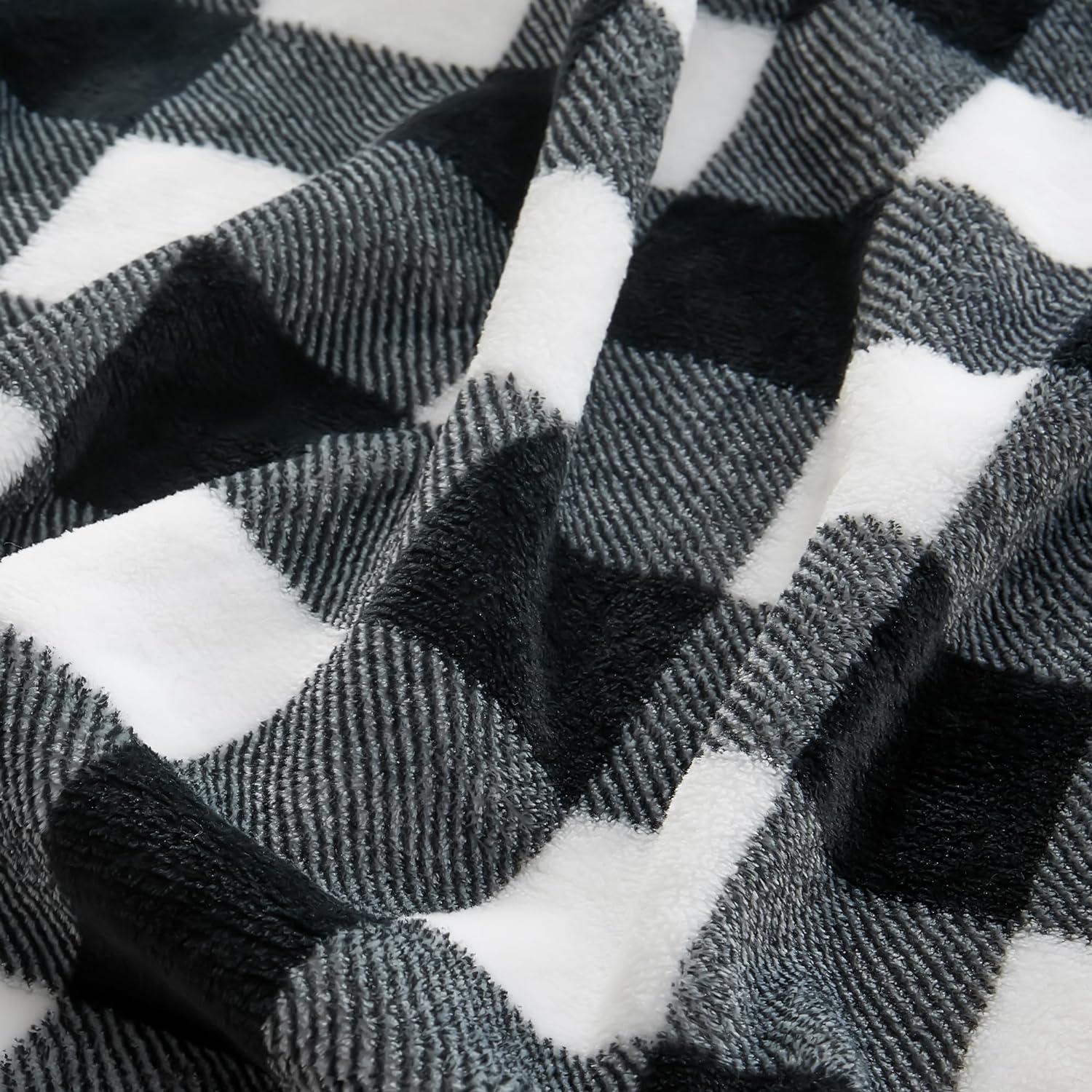 Black and White Buffalo Plaid Fleece Throw Blanket