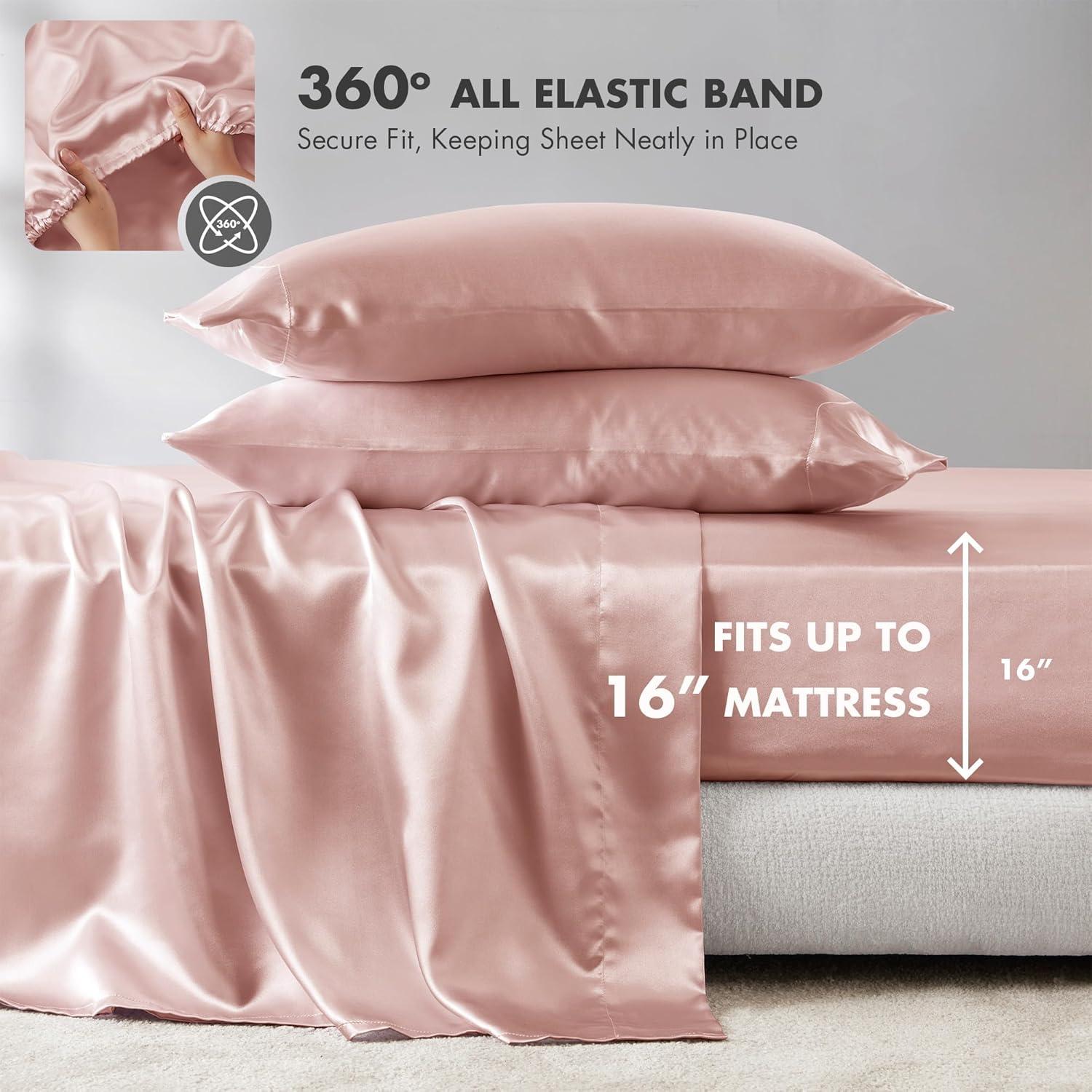 California King Satin Luxury 6pc Sheet Set Blush
