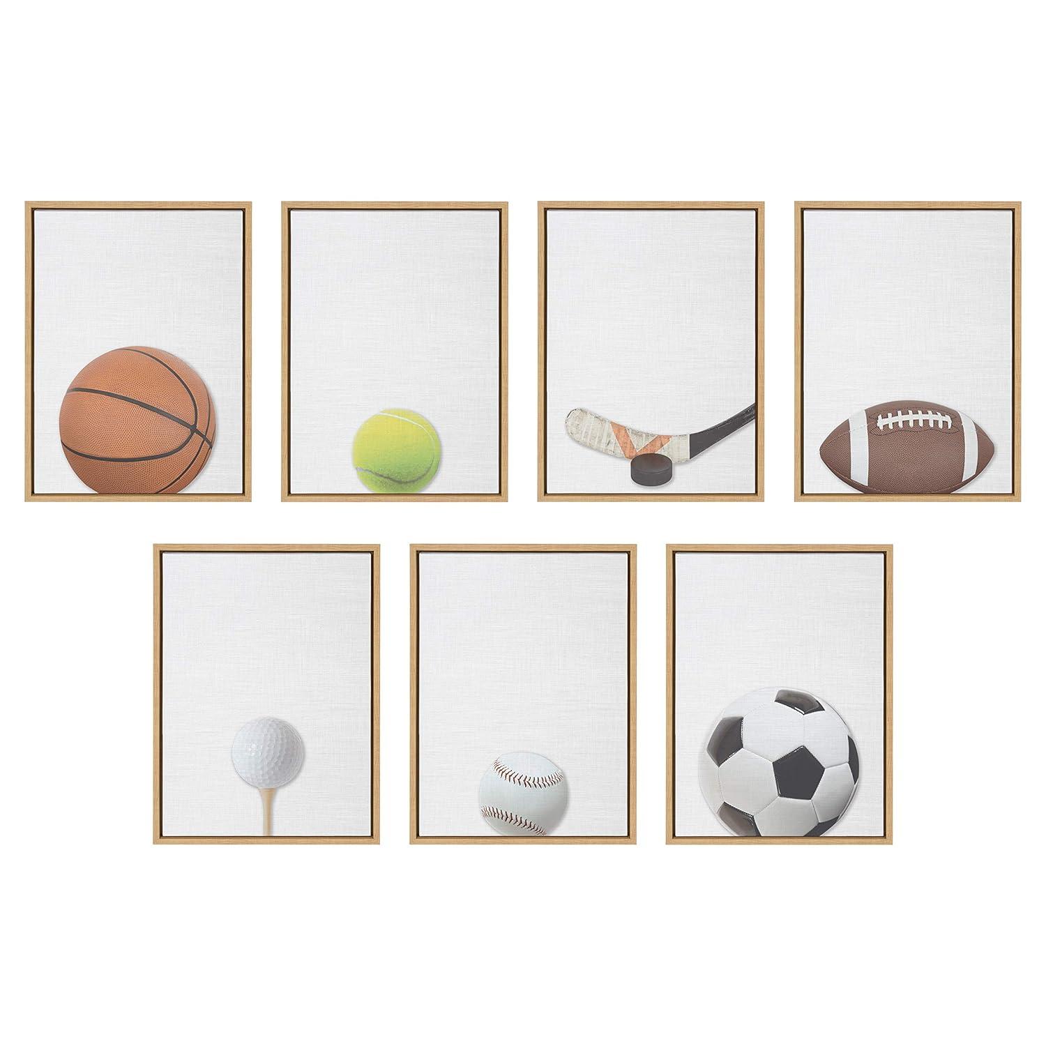 18" x 24" Sylvie Color Football Portrait Framed Canvas Natural - DesignOvation: Modern Style, Plastic Frame, Screen Print Wall Art