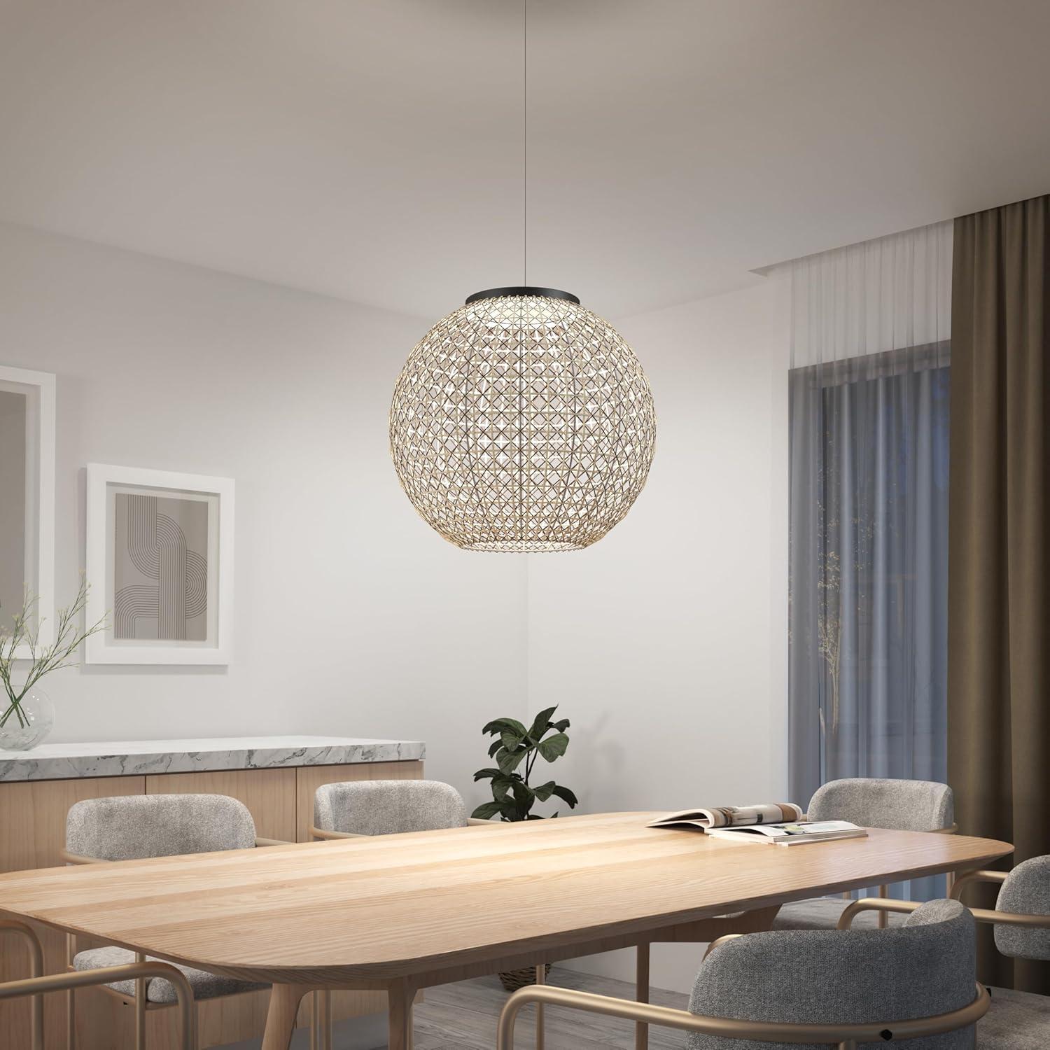 Artika Benson LED Integrated Exotic Pendant Light, Black and Rattan