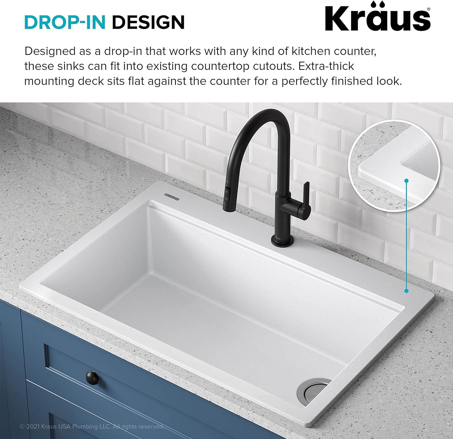 33 in. KRAUS Bellucci Workstation Drop-In Granite Composite Single Bowl Kitchen Sink with Accessories